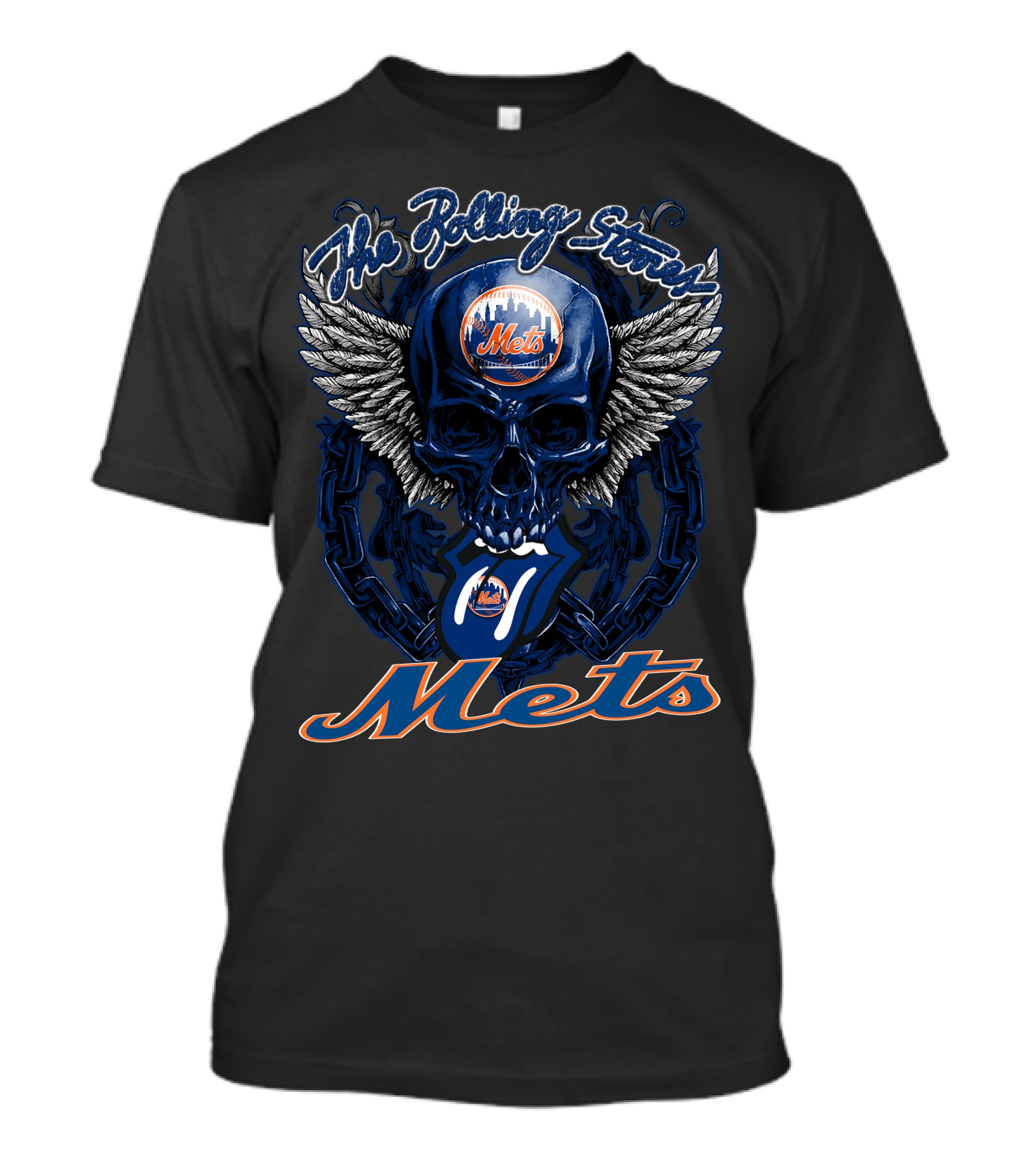 The Rolling Stones Mets Skull And Tongue Logo With Wings T-Shirt