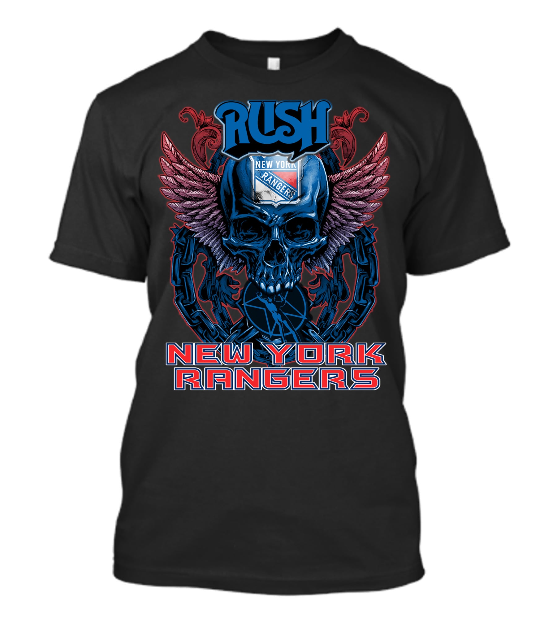 Rush New York Rangers Skull Wings Chain T-Shirt