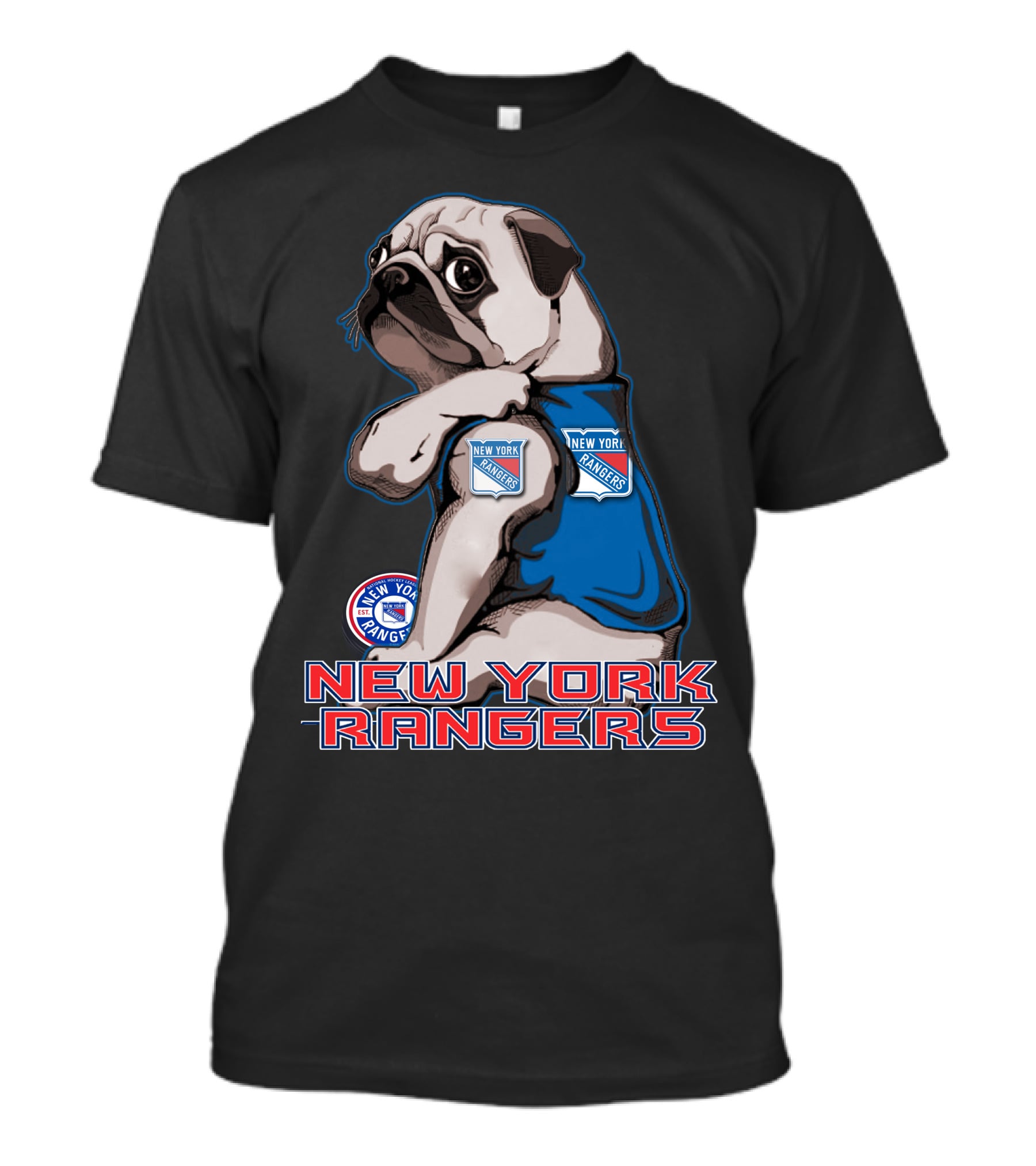 Pug Wearing New York Rangers Jersey T-Shirt