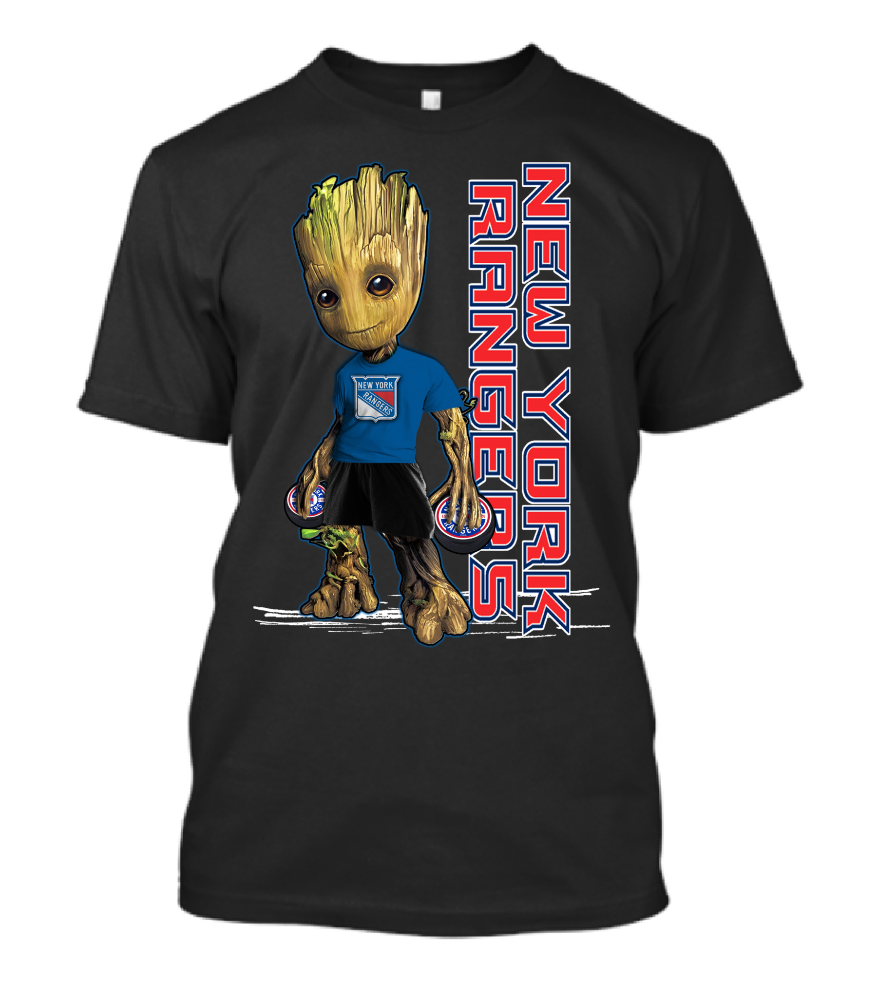 Groot New York Rangers Fan Holding Pucks T-Shirt