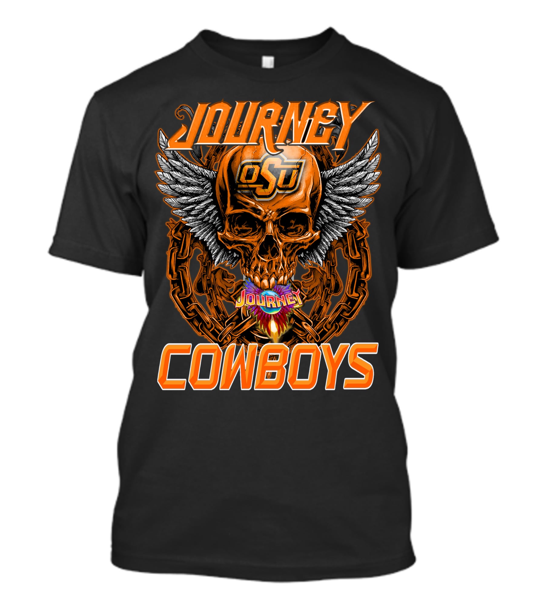 JOURNEY OSU COWBOYS SKULL WINGS AND CHAINS T-Shirt