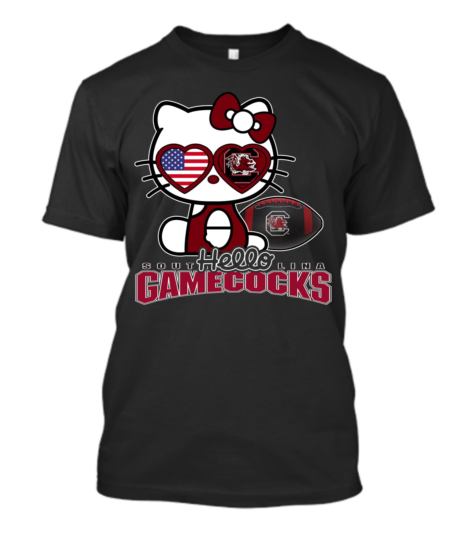 Hello Kitty South Carolina Gamecocks American Flag Football T-Shirt
