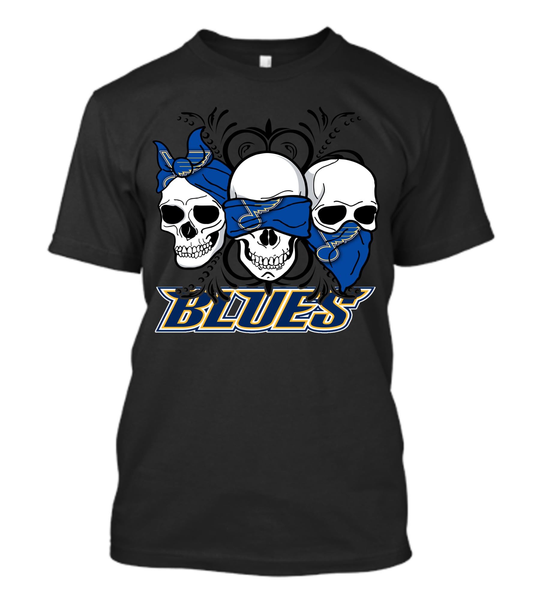 St. Louis Blues Skull Trio With Blue Bandanas Music Team Fan T-Shirt