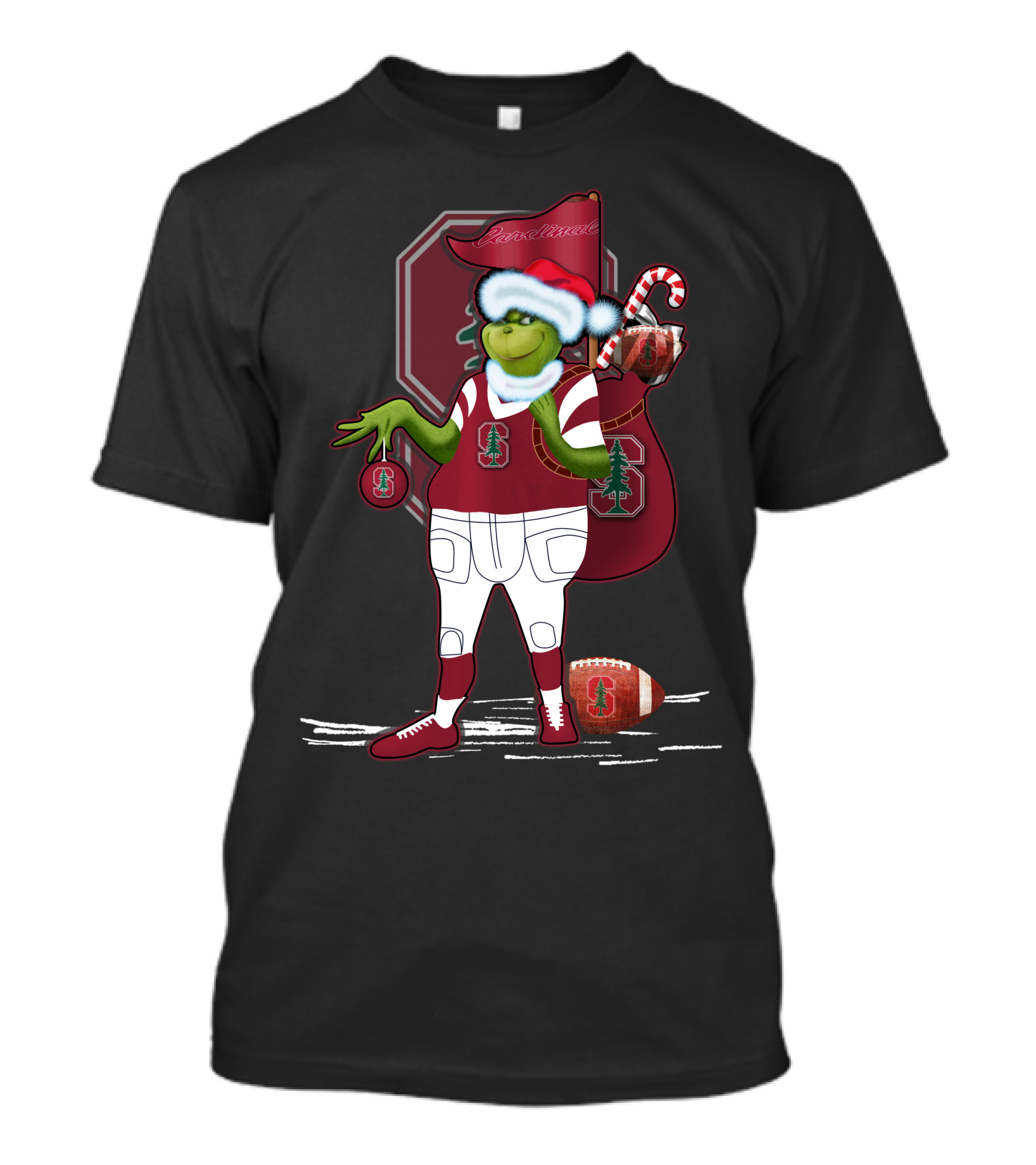 Grinchxmas Stanford Cardinal Christmas Football Santa Grinch T-Shirt