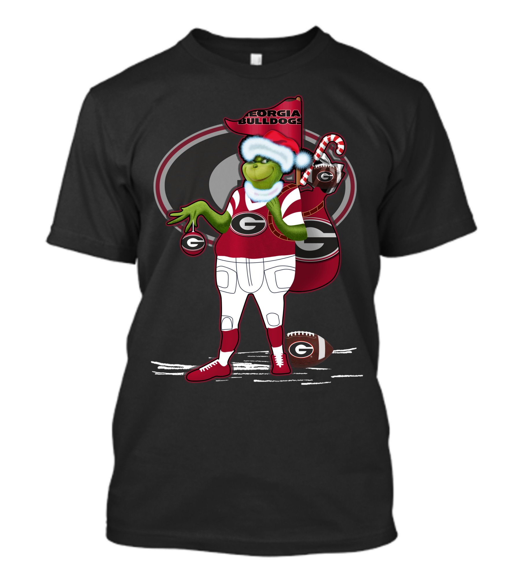 Grinchxmas Georgia Bulldogs Football Santa Sack Candy Cane T-Shirt
