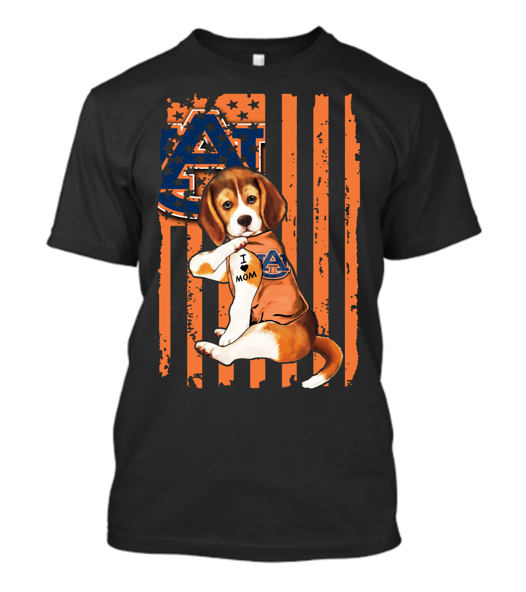 Auburn Tigers Beagle With I Love Mom Tattoo On Auburn T-Shirt