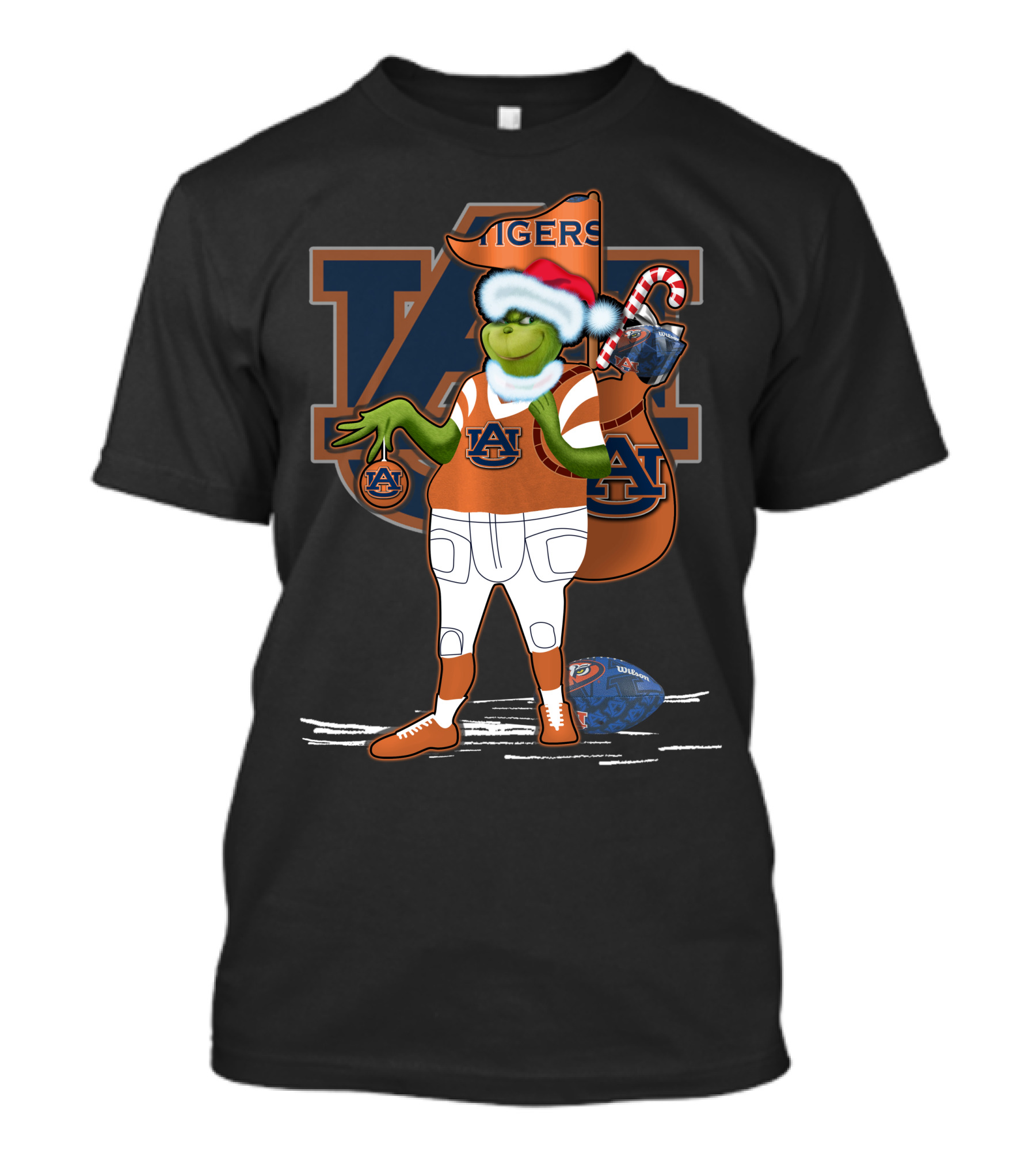 Grinch Santa Auburn Tigers Christmas Football T-Shirt