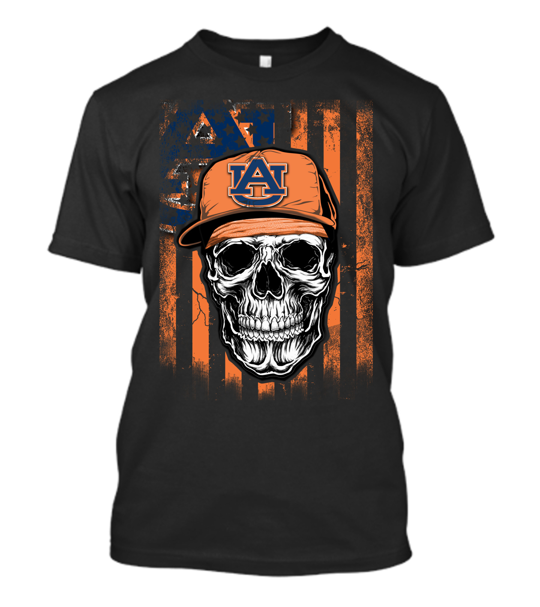 Auburn Tigers Skull With Cap On Orange T-Shirt