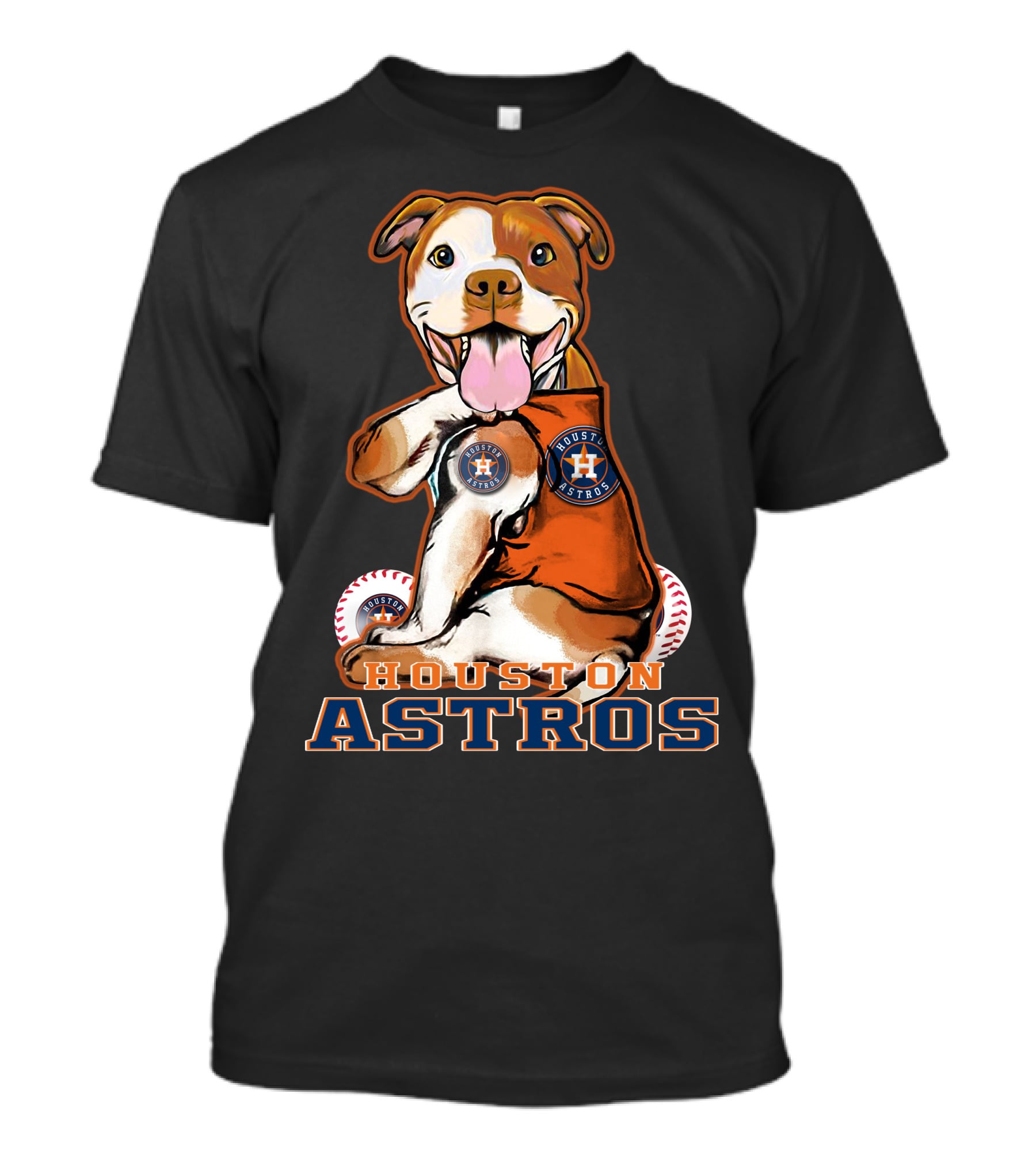 Pittbull Wearing Houston Astros Logo With Baseballs T-Shirt