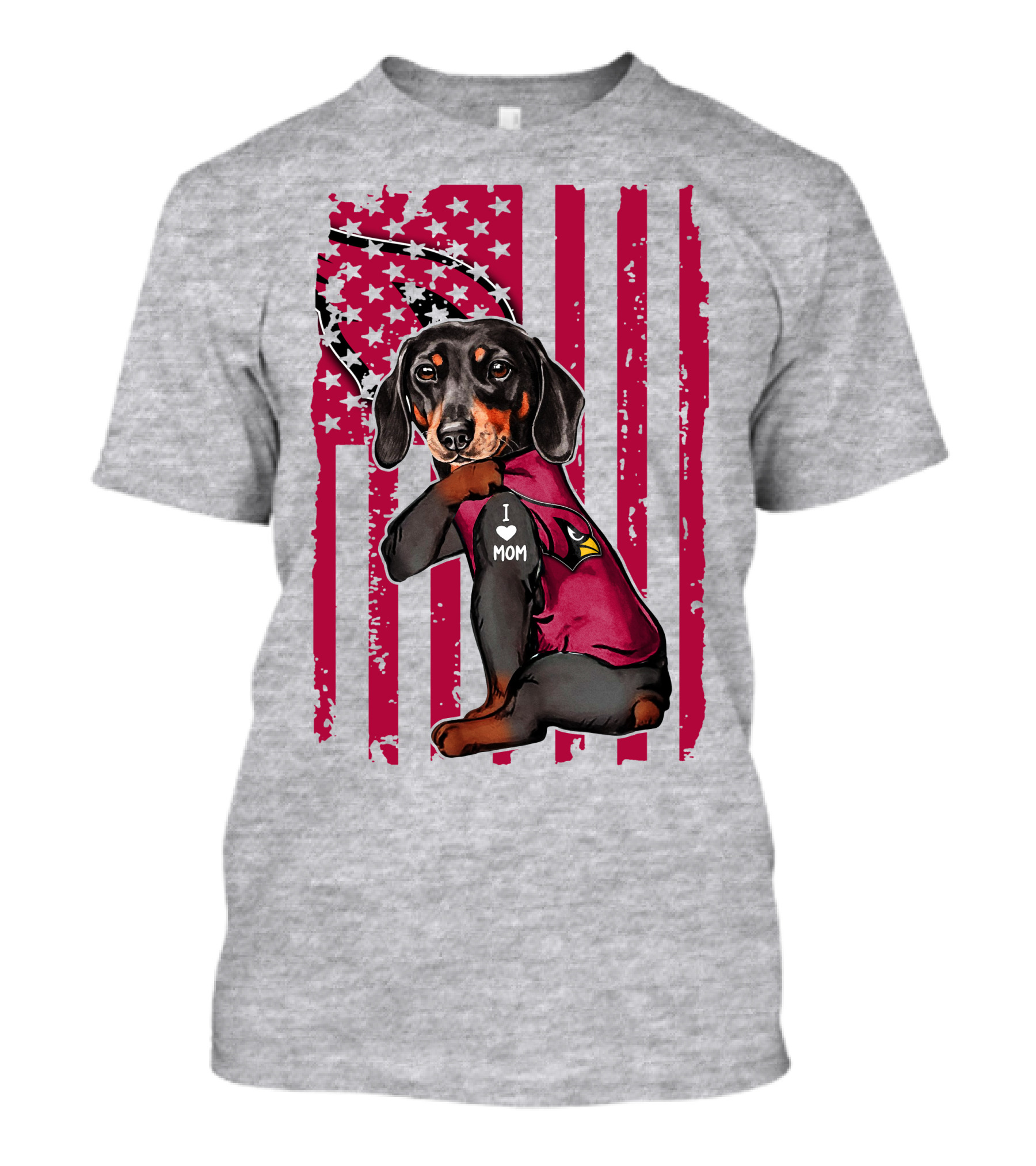 Arizona Cardinals Dachshund I Love Mom USA Flag T-Shirt