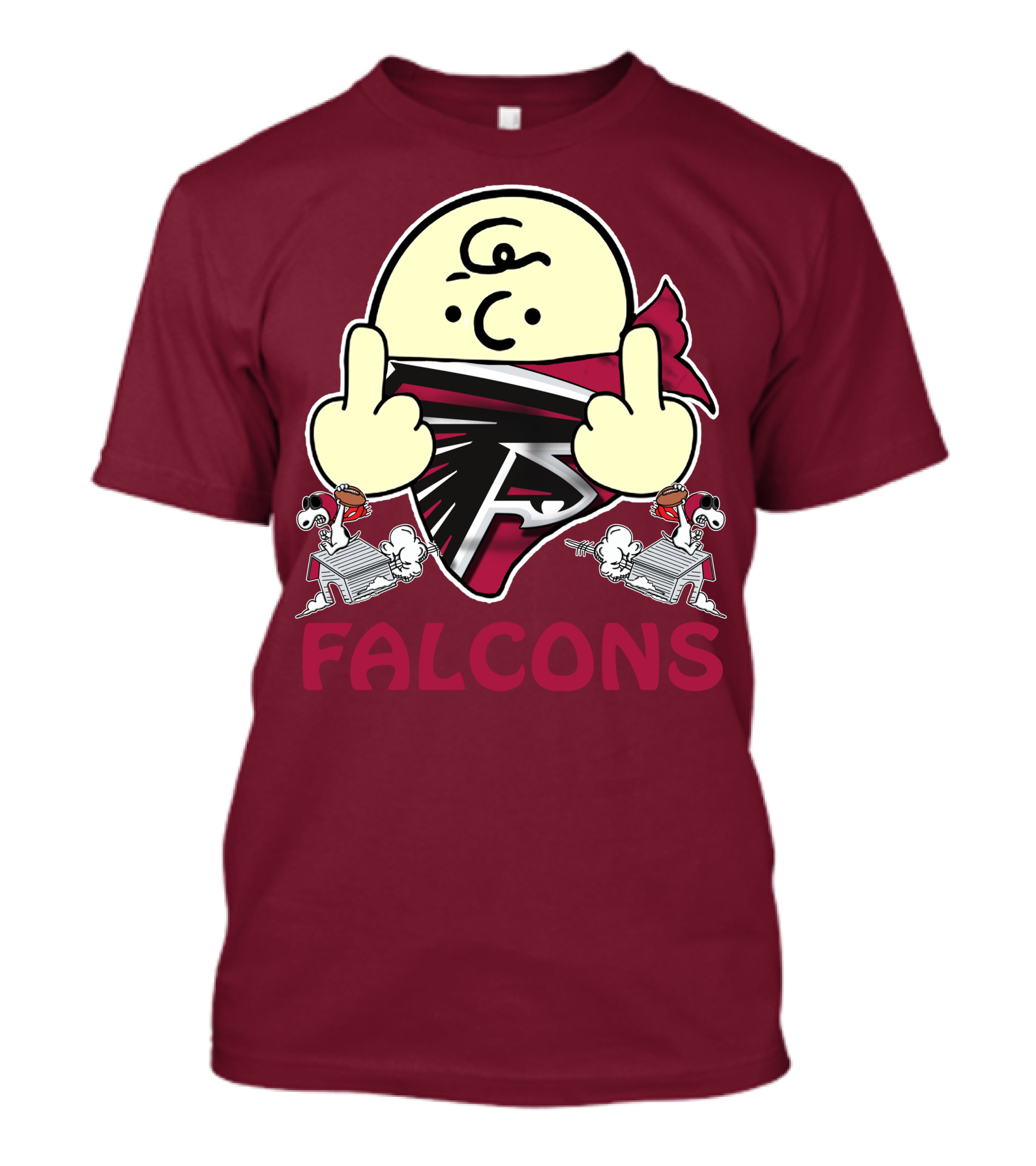 Atlanta Falcons F Symbol Peanuts Angry Charlie Middle Finger Snoopy Doghouse T-Shirt