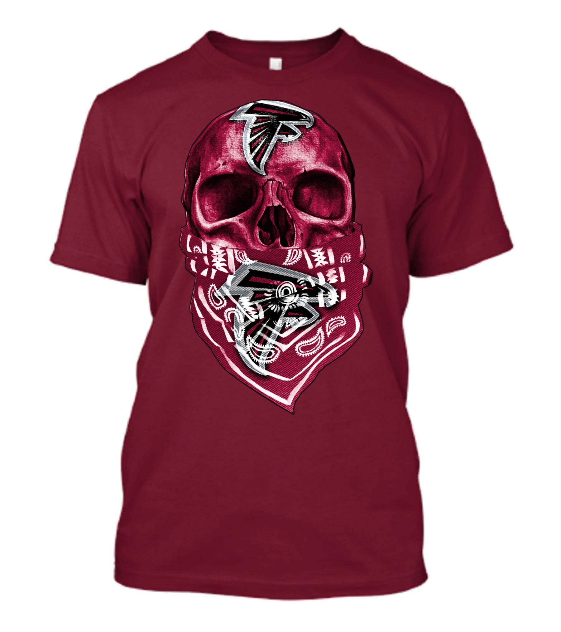 Skull With Atlanta Falcons Logos And Bandana T-Shirt