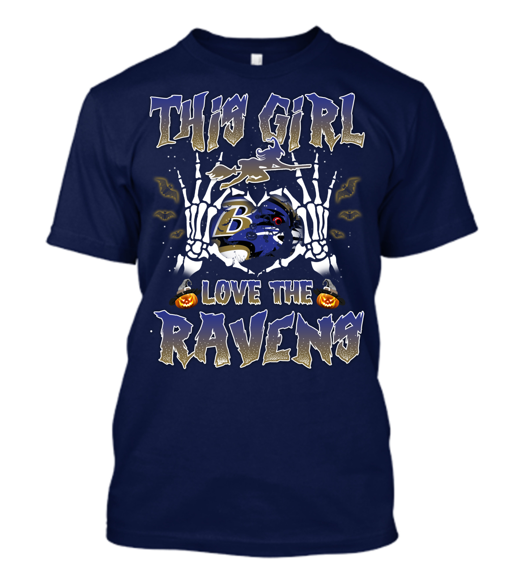 This Girl Loves The Baltimore Ravens 80 Halloween Skeleton Theme T-Shirt