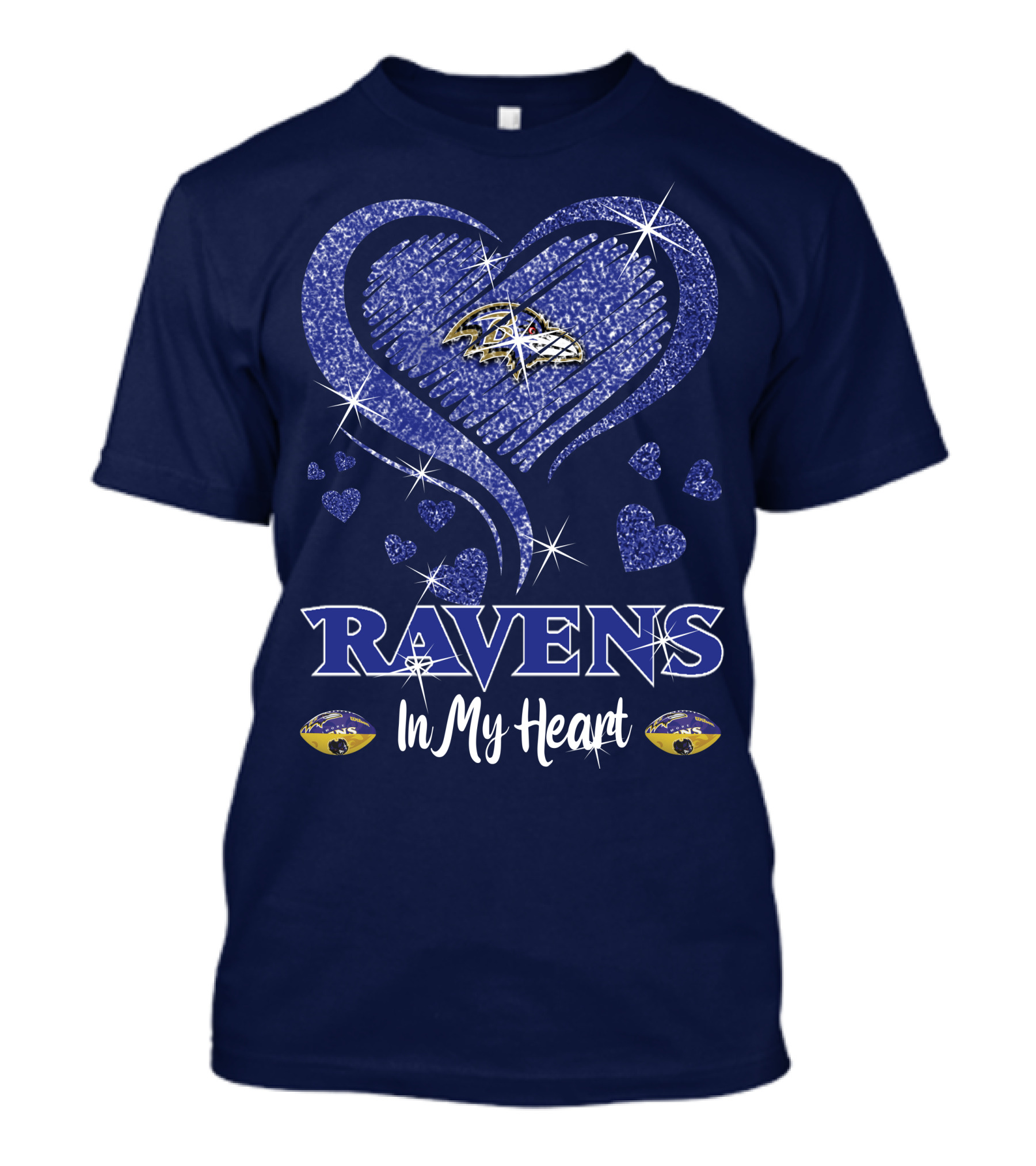 Ravens In My Heart Baltimore Ravens Sparkle Hearts T-Shirt