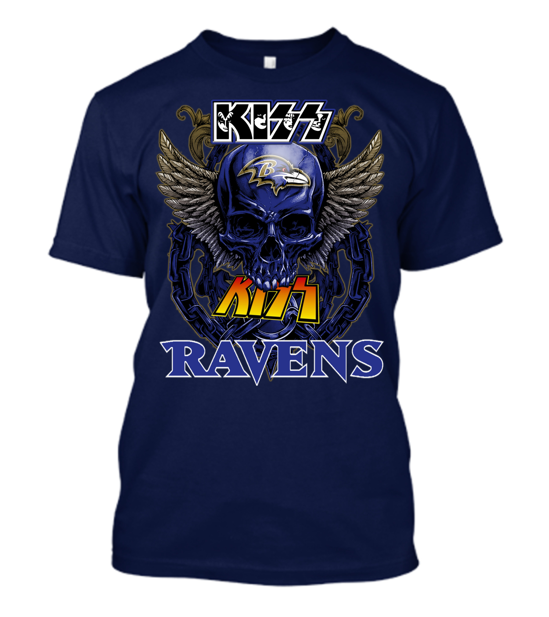 Kiss Ravens Baltimore Football Skull Wings T-Shirt