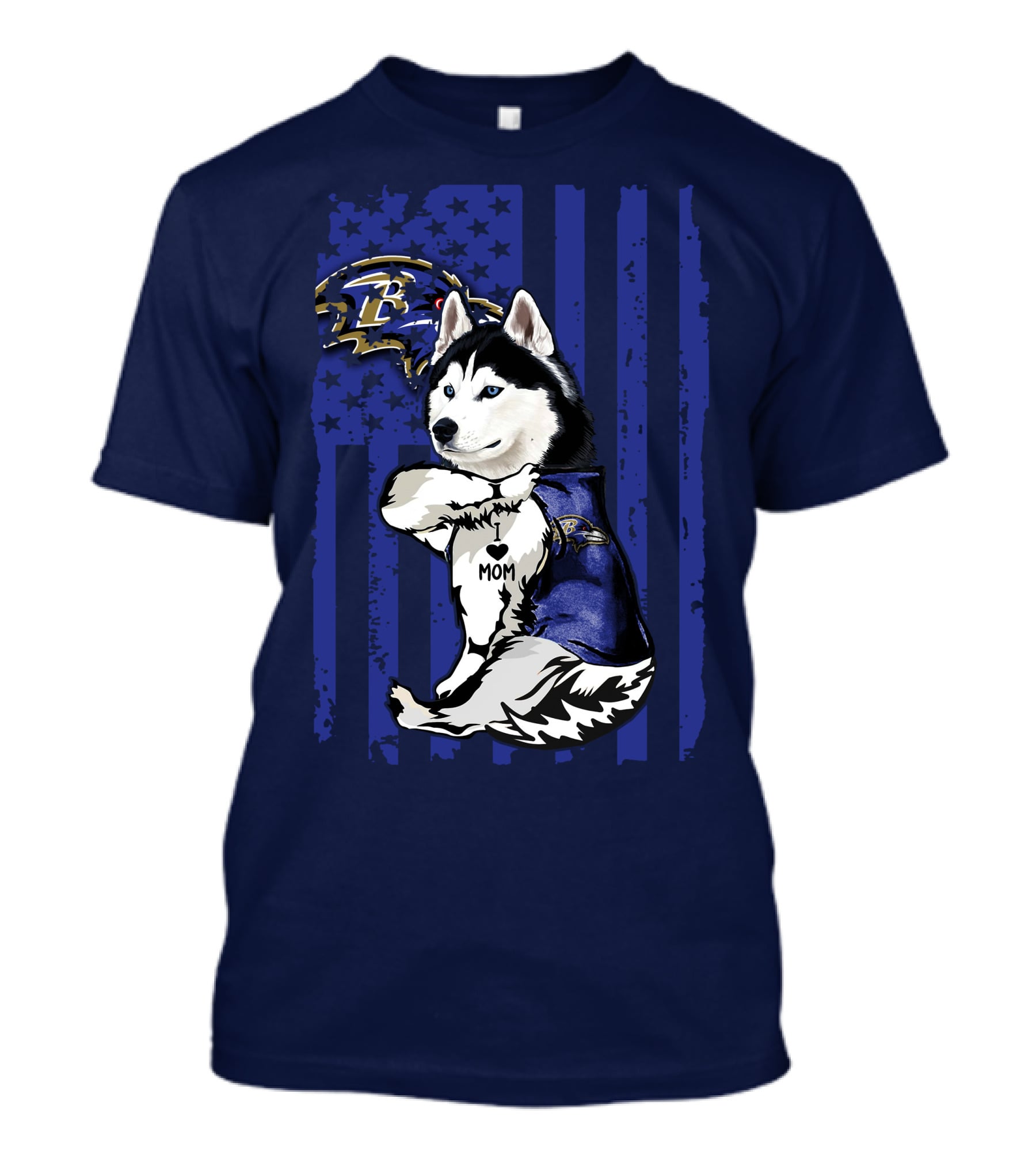 Siberian Husky Baltimore Ravens Mom Stars And Stripes T-Shirt