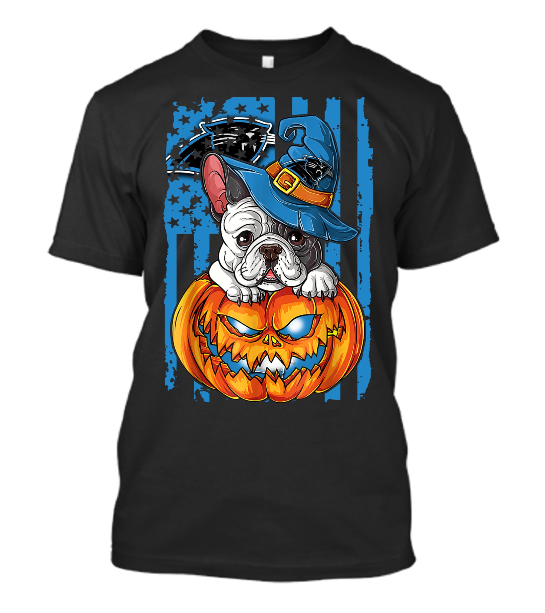 Bulldog Halloween Pumpkin Outfit Carolina Panthers Fan Style T-Shirt