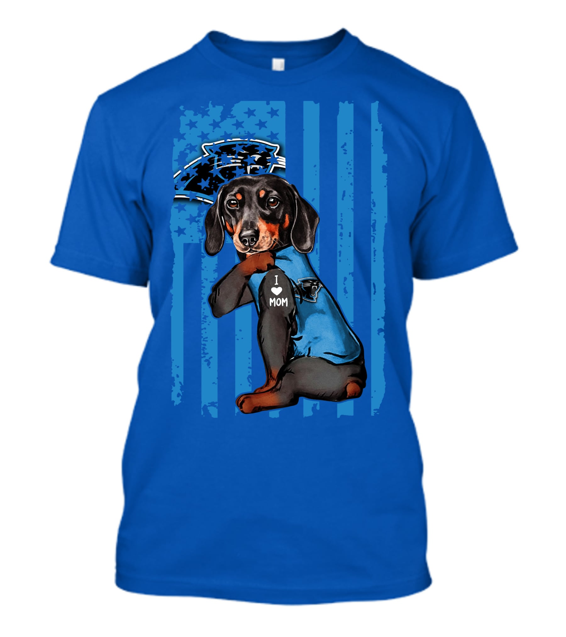 Dachshund I Love Mom Carolina Panthers Flag Stars T-Shirt
