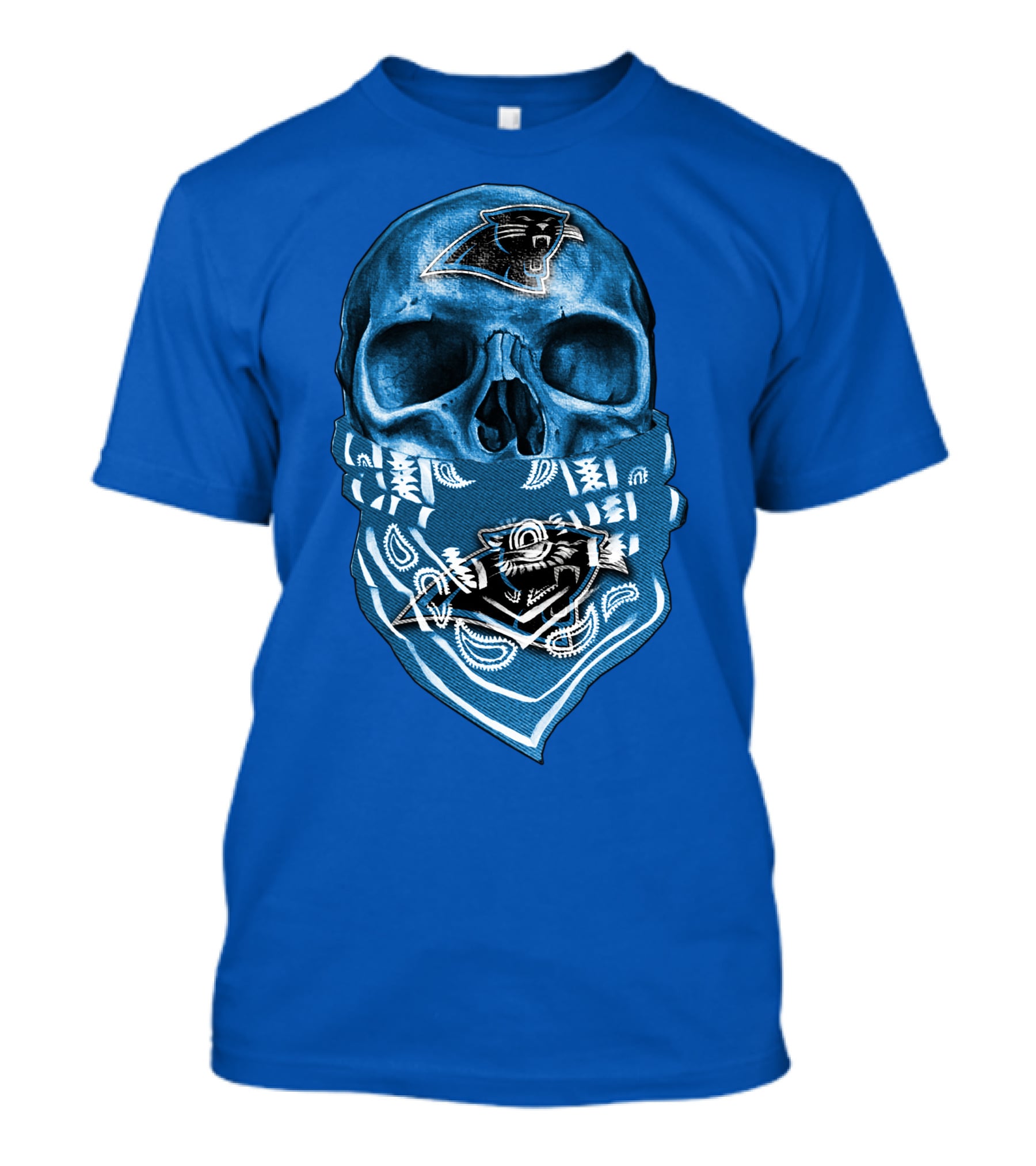 Carolina Panthers Skull Bandana Blue T-Shirt