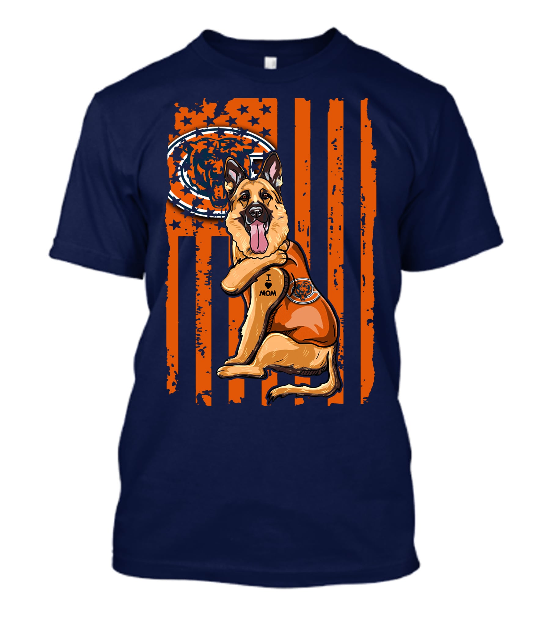 German Shepherd I Mom Chicago Bears American Flag Fan T-Shirt