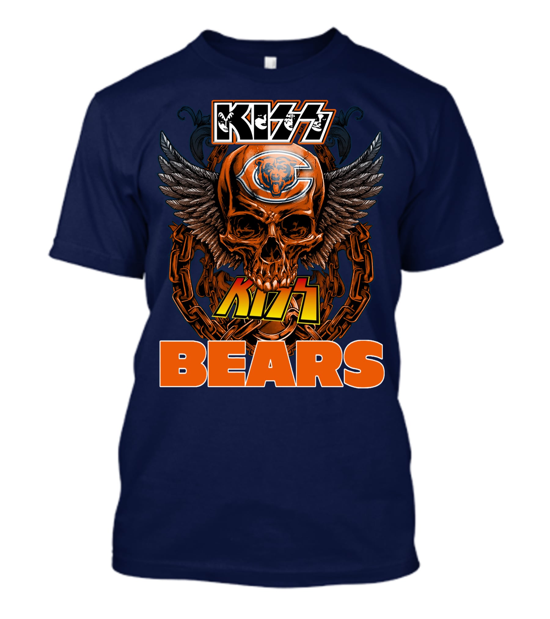 Kiss Chicago Bears Skull Logo Wings Chains T-Shirt