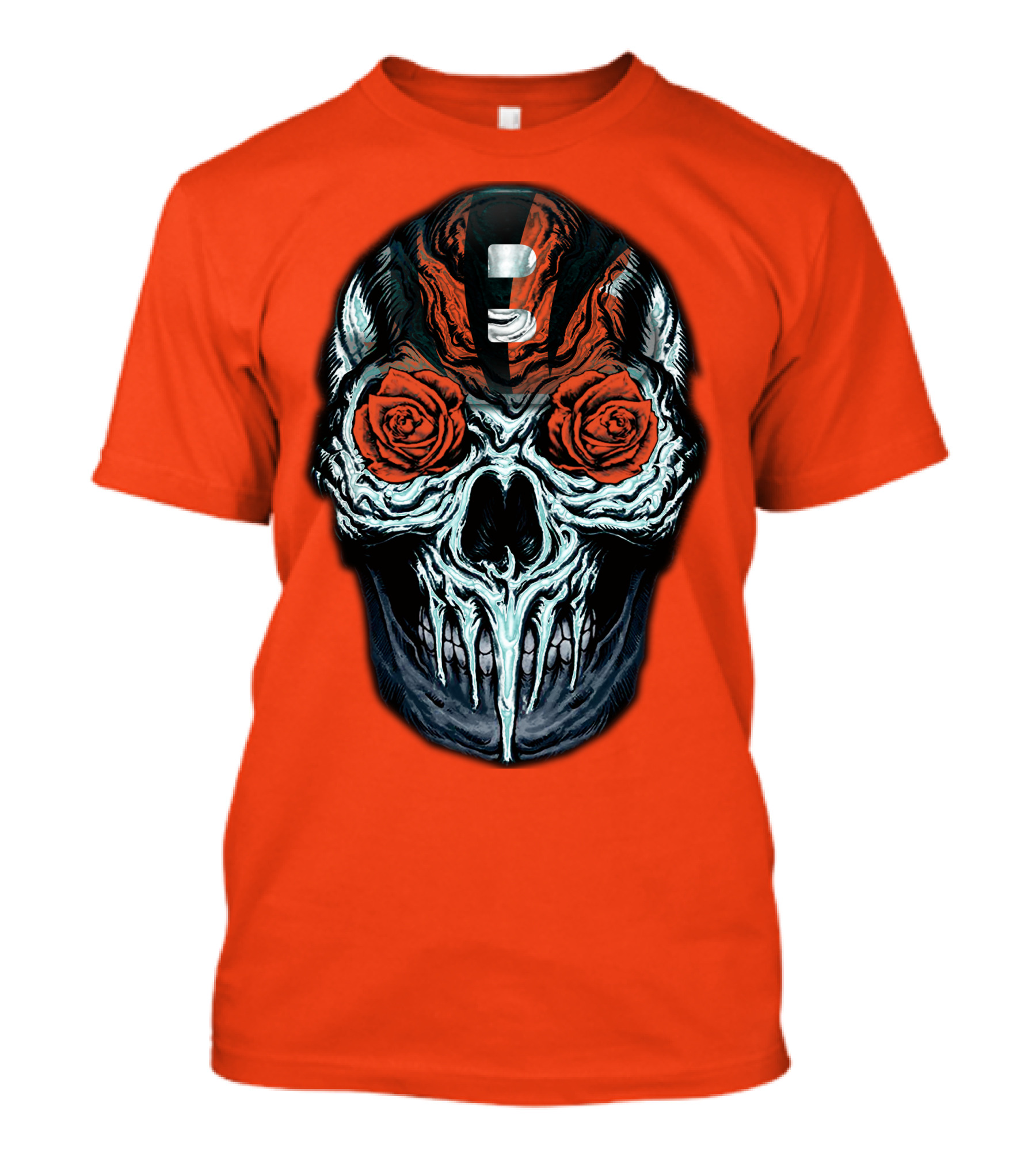 Cincinnati Bengals 34 Skull Helmet With Roses T-Shirt