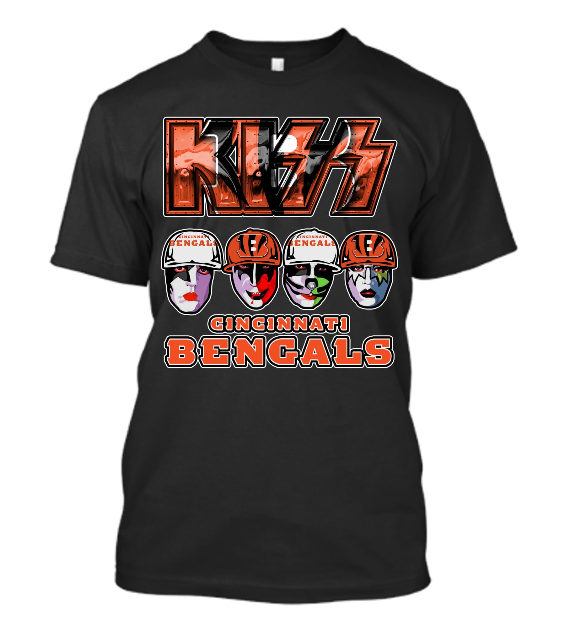 Kiss Cincinnati Bengals Football Helmets Band Faces T-Shirt