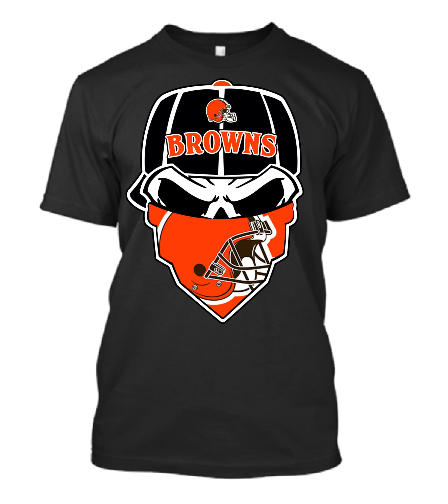 Browns Helmet Skull Mask With Football Theme T-Shirt