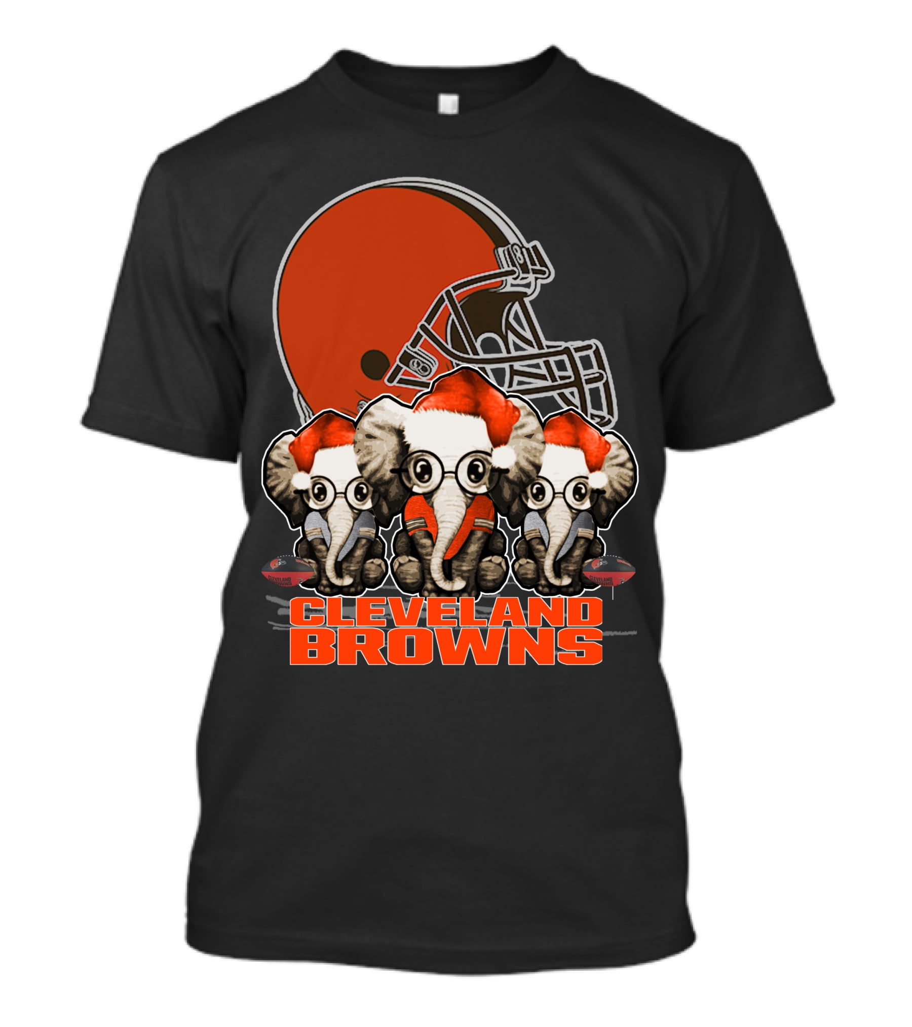 Cleveland Browns Christmas Elephants With Santa Hats T-Shirt