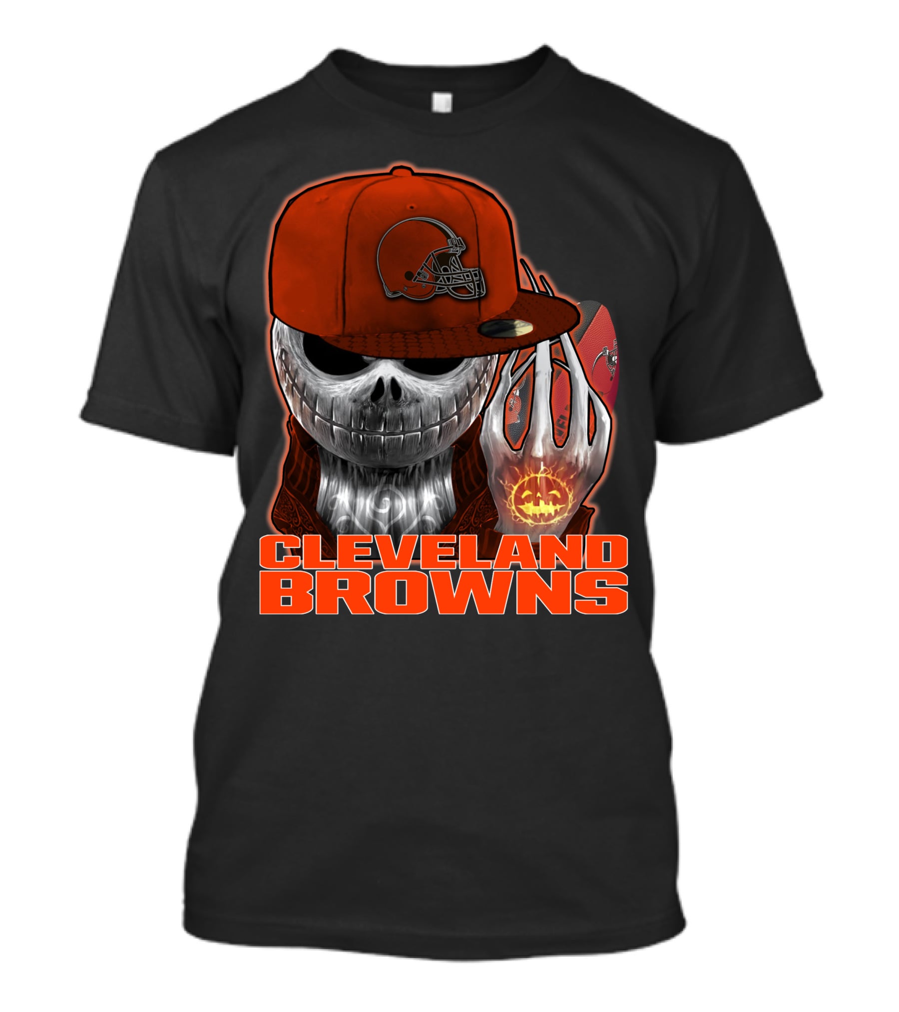 Cleveland Browns Jackskull Halloween Pumpkin Football T-Shirt