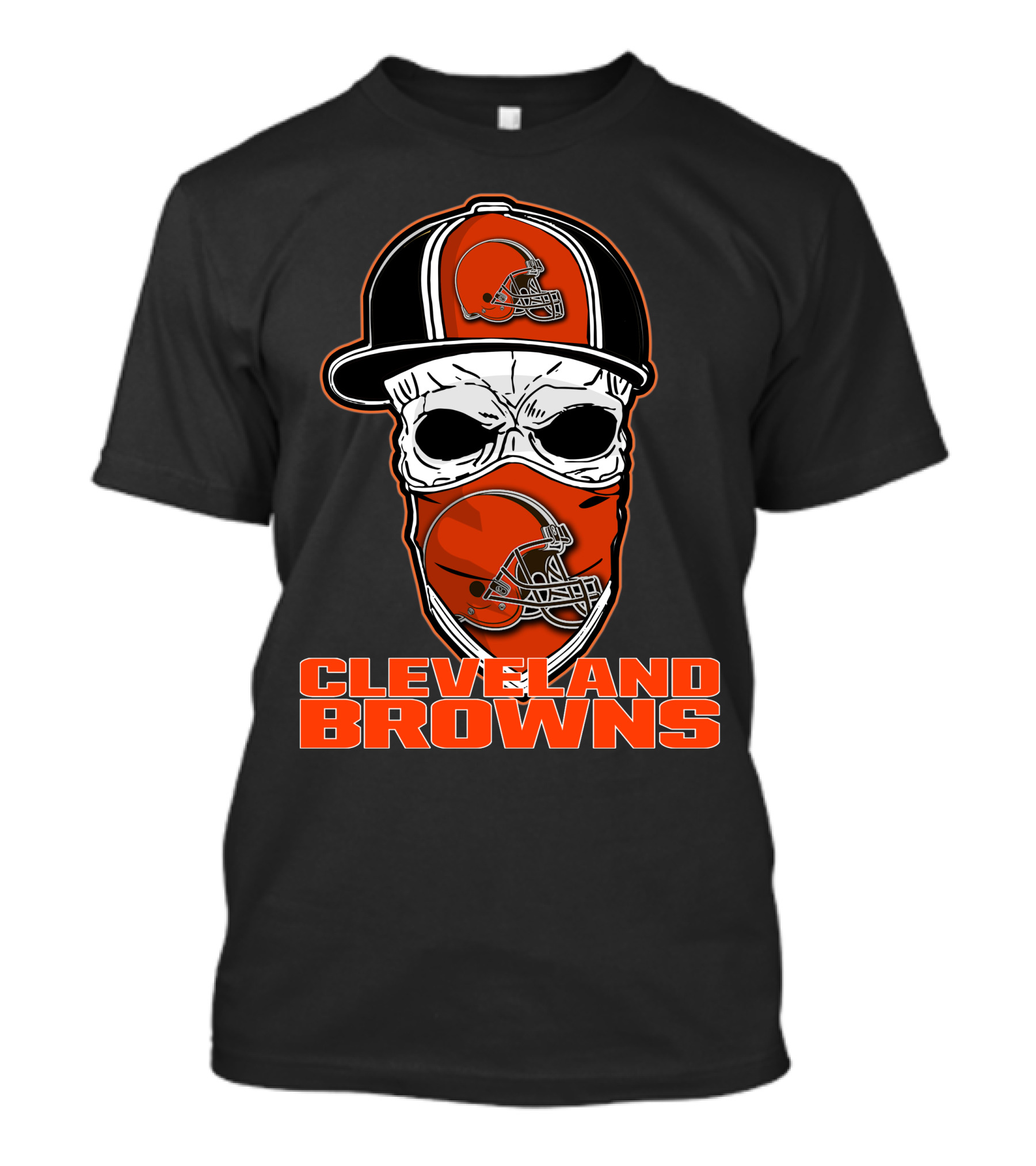 Cleveland Browns Skull With Helmet Hat And Face Mask T-Shirt
