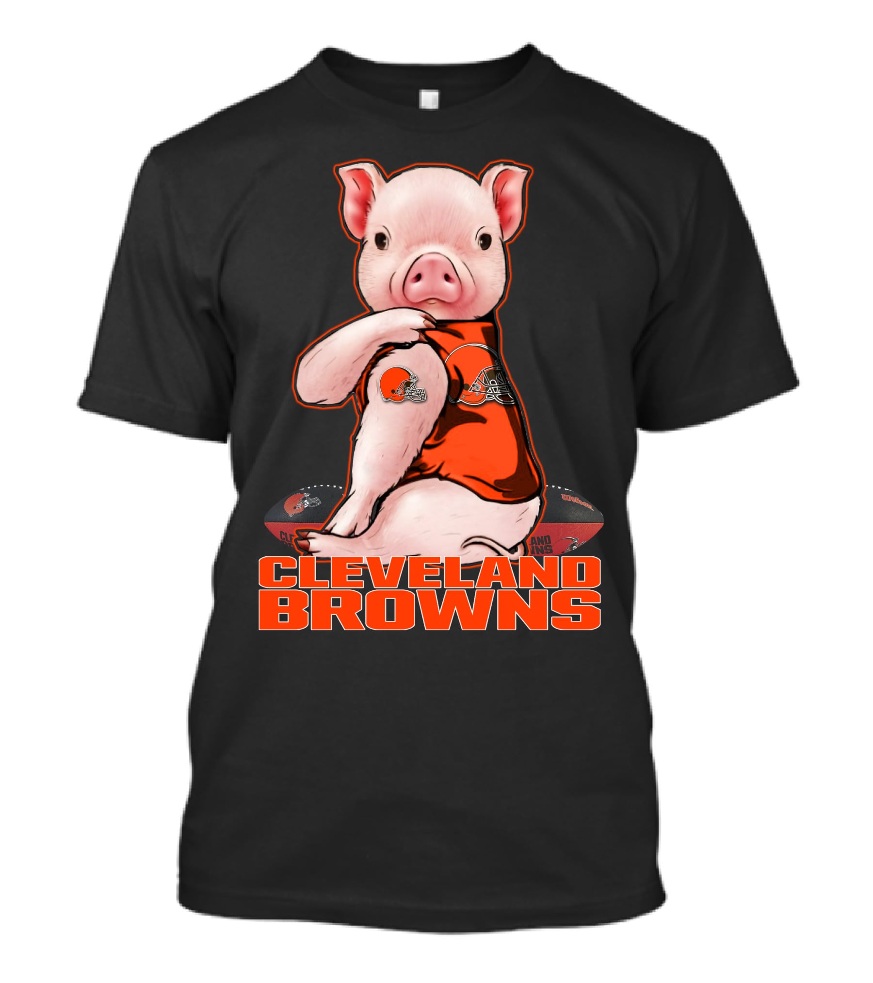 Cleveland Browns Pig With Team Logo Jersey And Football T-Shirt