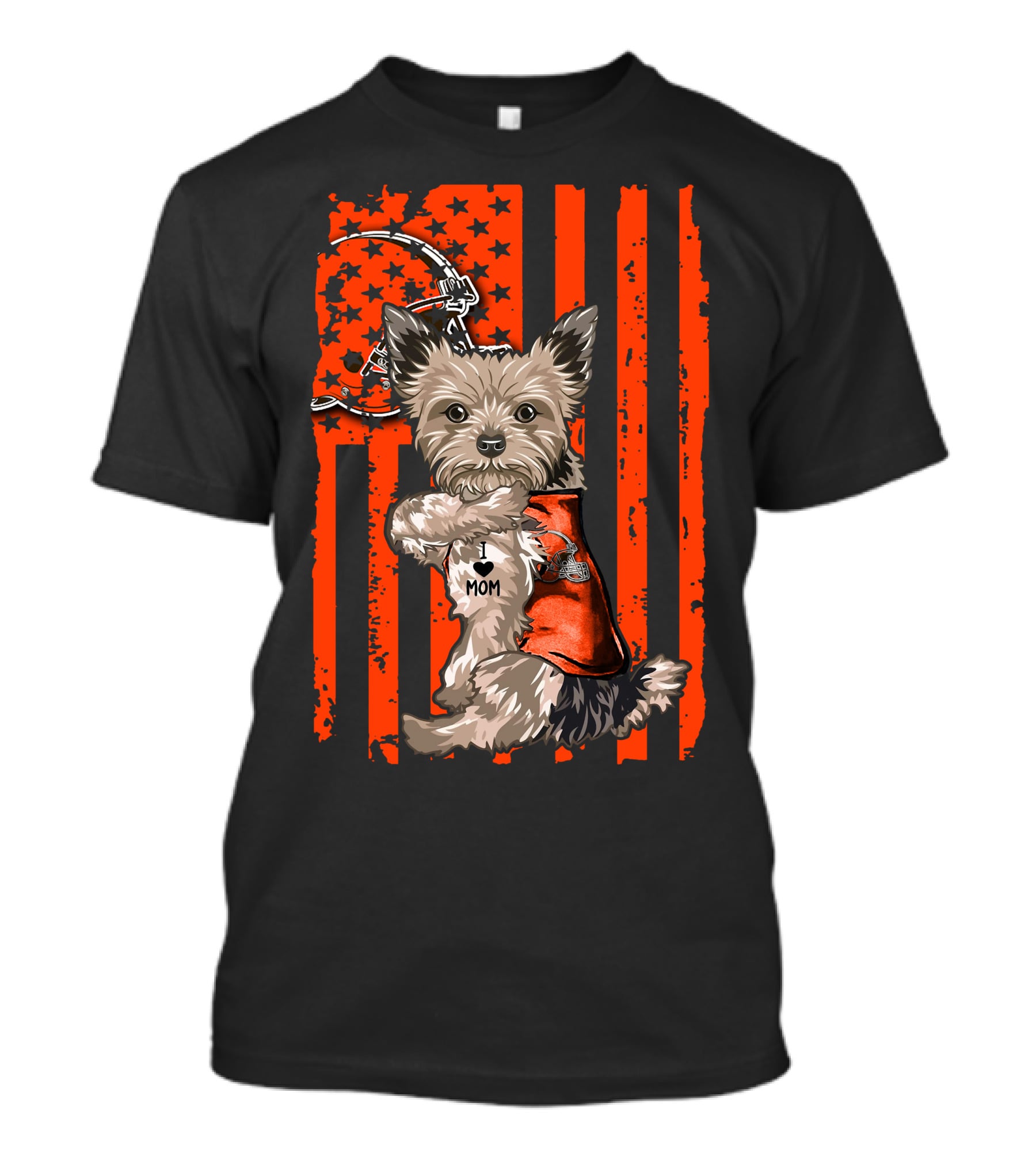 Yorkshire Terrier I Love Mom Cleveland Browns Flag T-Shirt