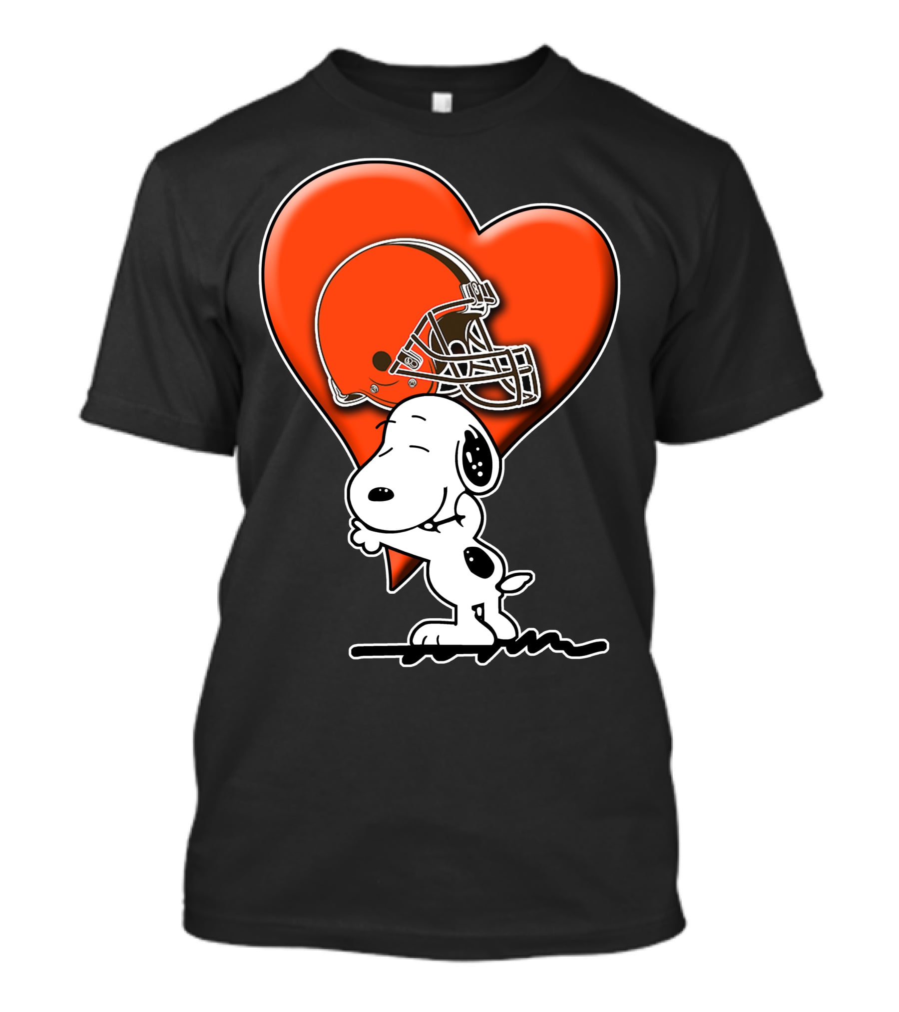 Snp CLEVELAND BROWNS Snoopy Hugging Heart Football Helmet T-Shirt