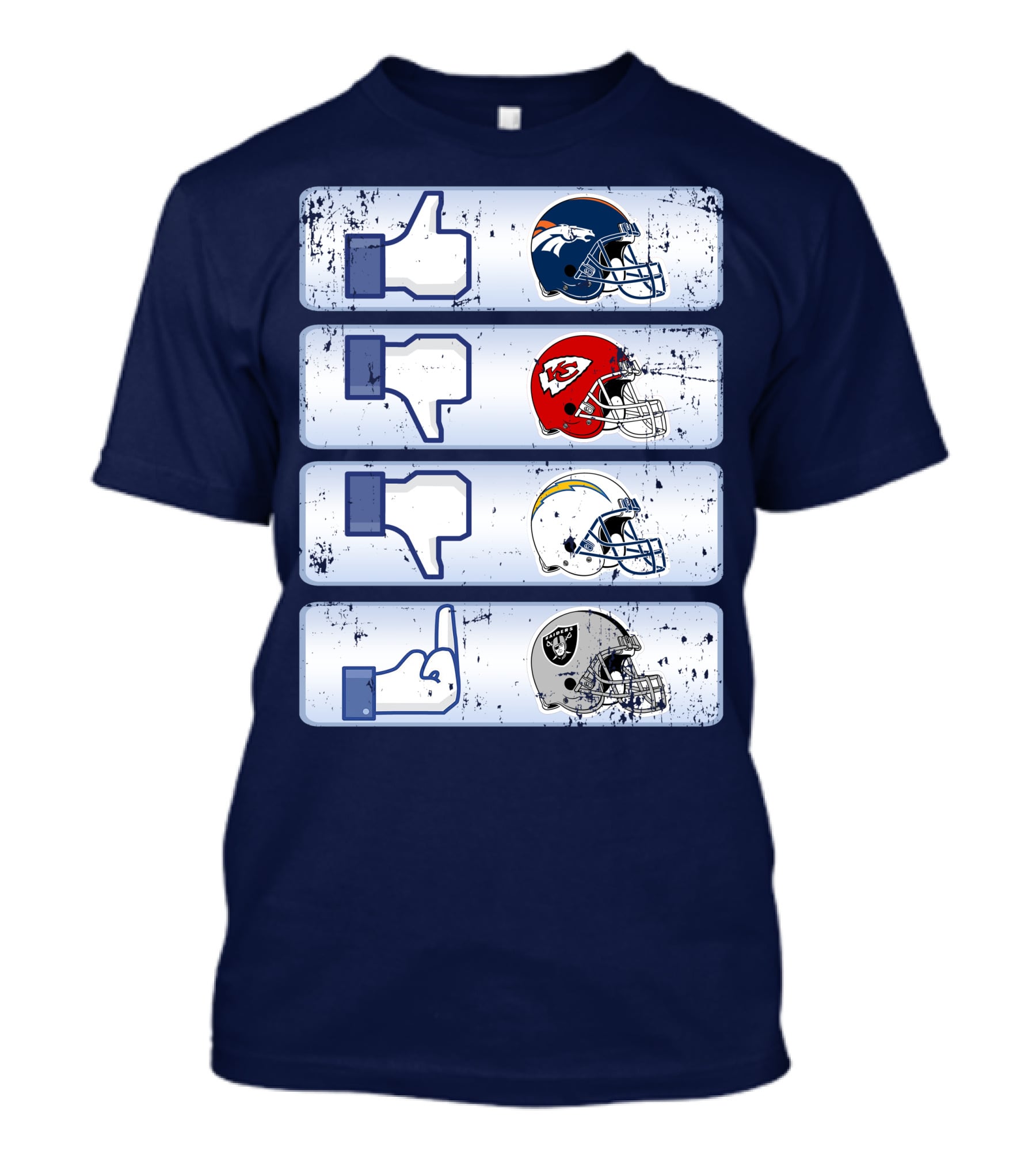 Denver Broncos Chiefs Chargers Raiders Football Helmets Social Media Like Dislike T-Shirt