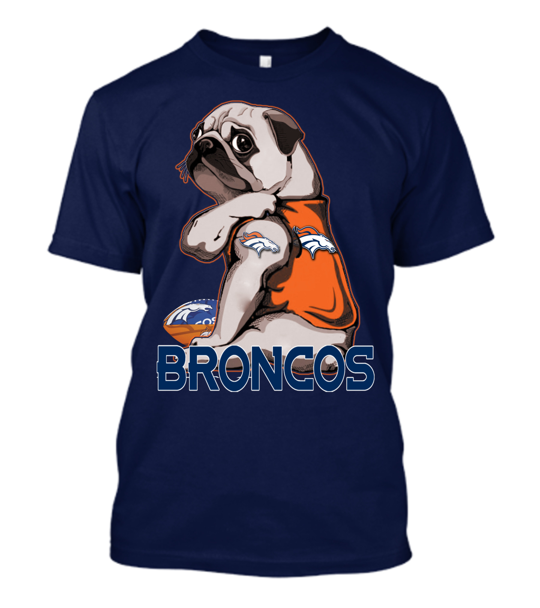 Pug Denver Broncos Football Team Fan Mascot T-Shirt