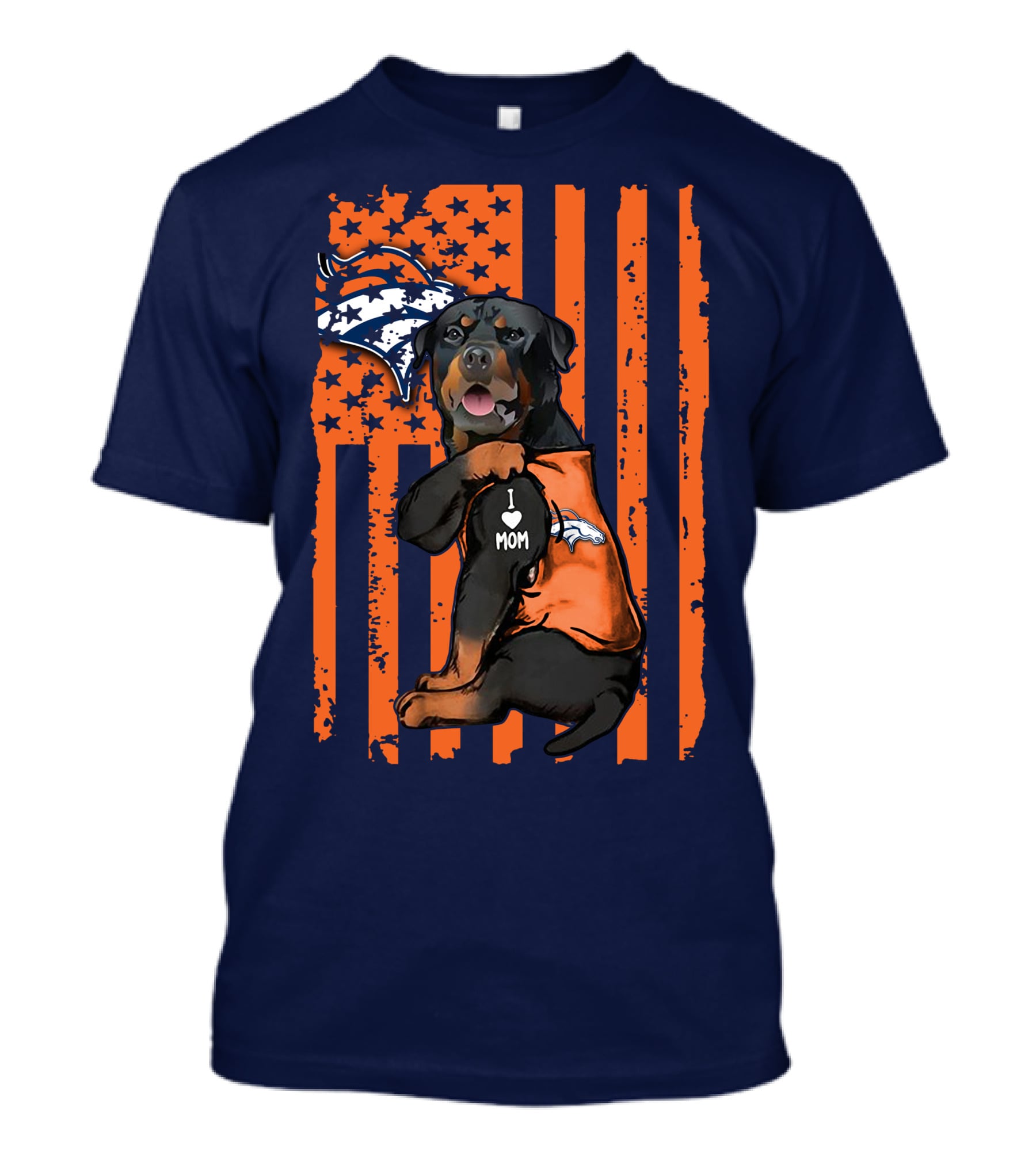 Rottweiler I Love Mom Denver Broncos Usa Flag T-Shirt