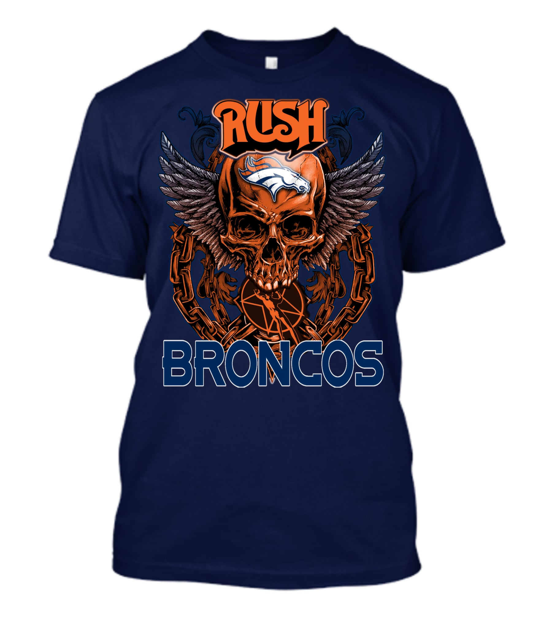 Rush Denver Broncos Skull Wings Chain T-Shirt