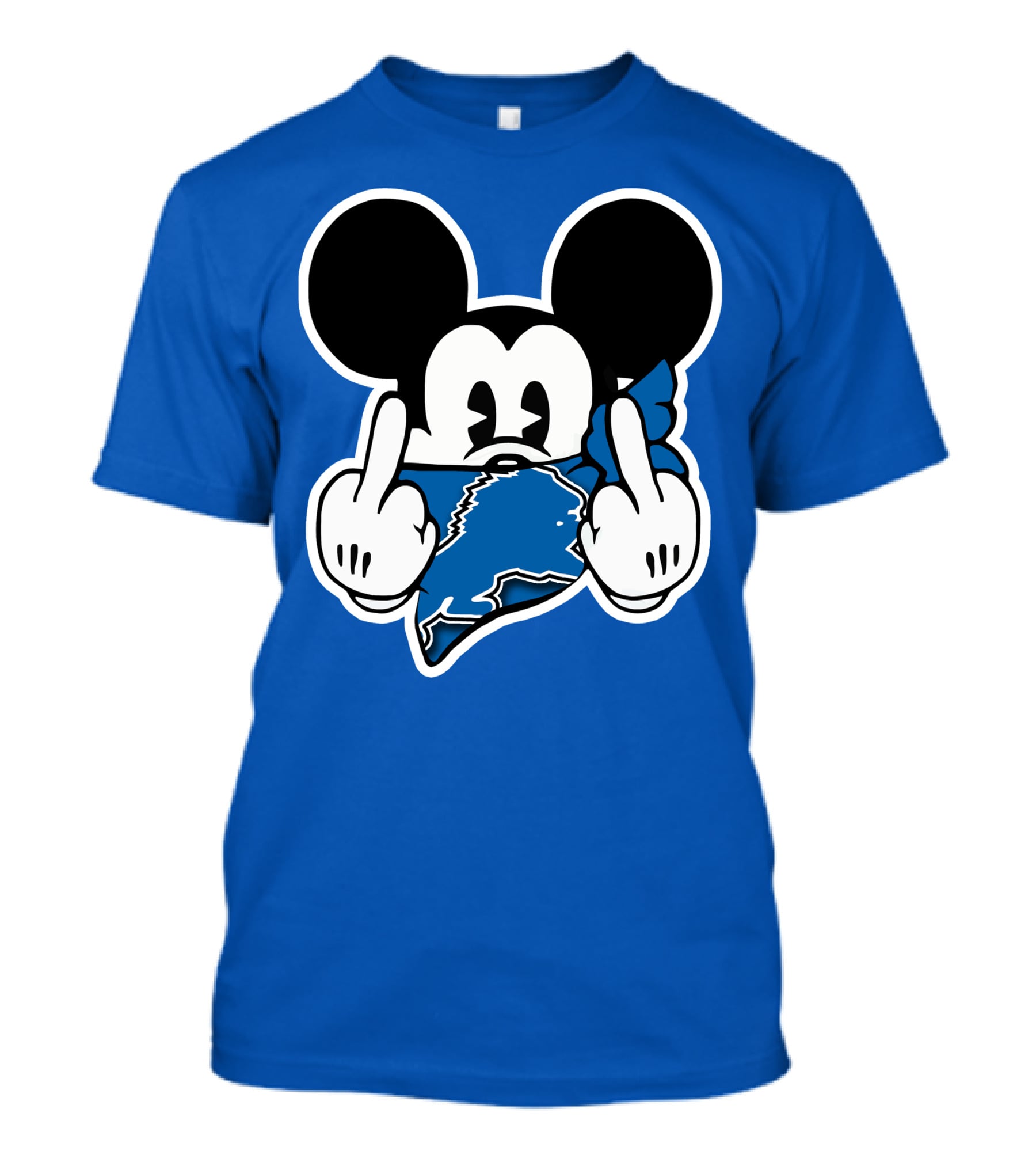 Detroit Lions 53 Mickey Mouse Gesture Blue Bandana T-Shirt