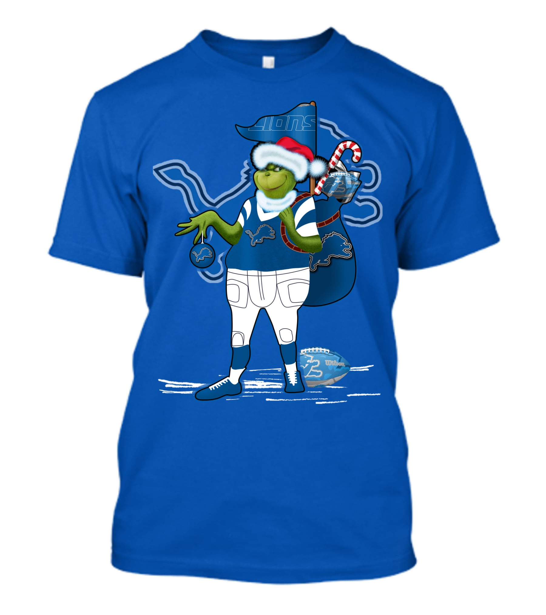 Grinchxmas Detroit Lions Football Holiday Santa Sack T-Shirt