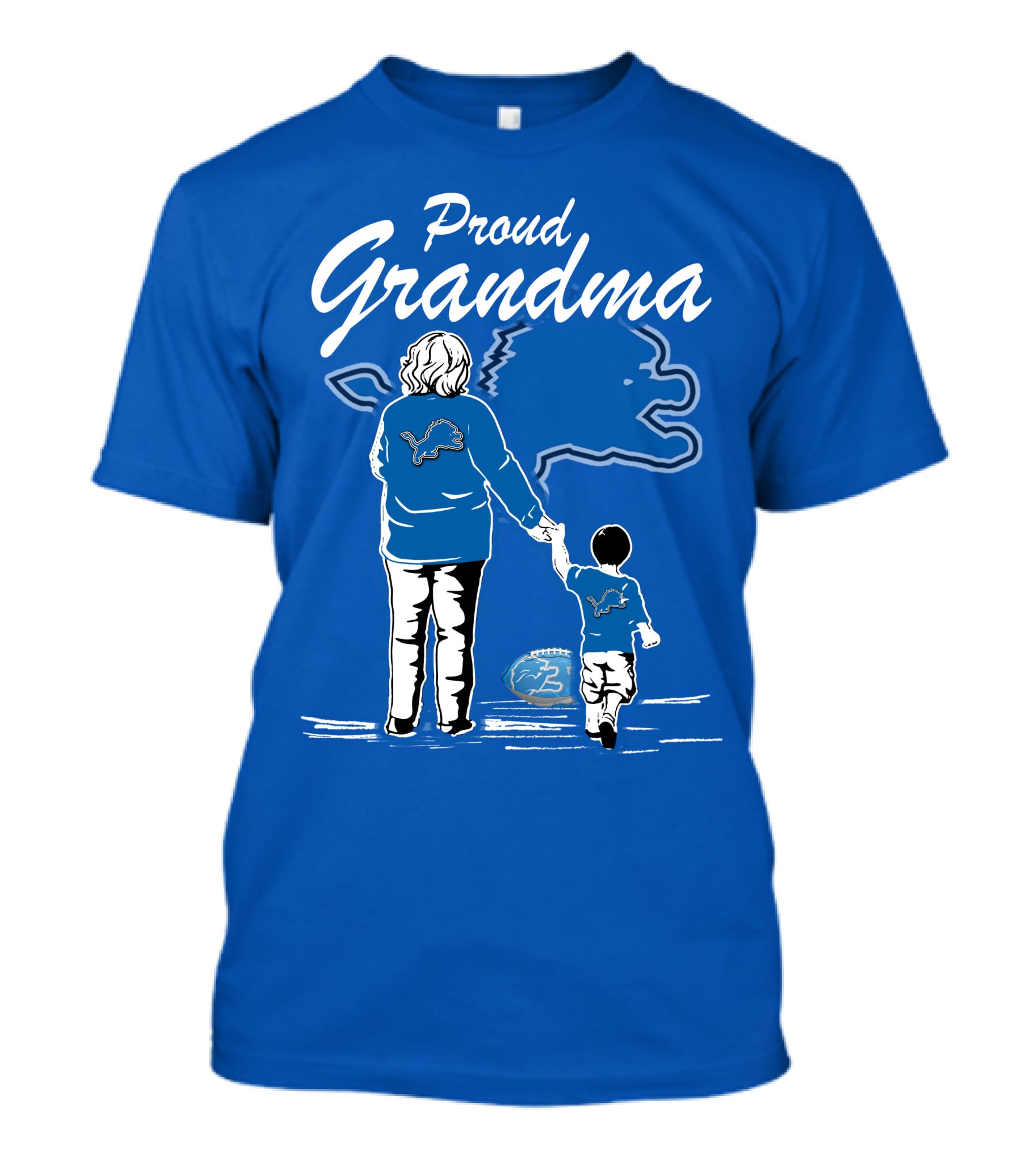 Proud Grandma Detroit Lions Fan With Child And Football With Lion T-Shirt