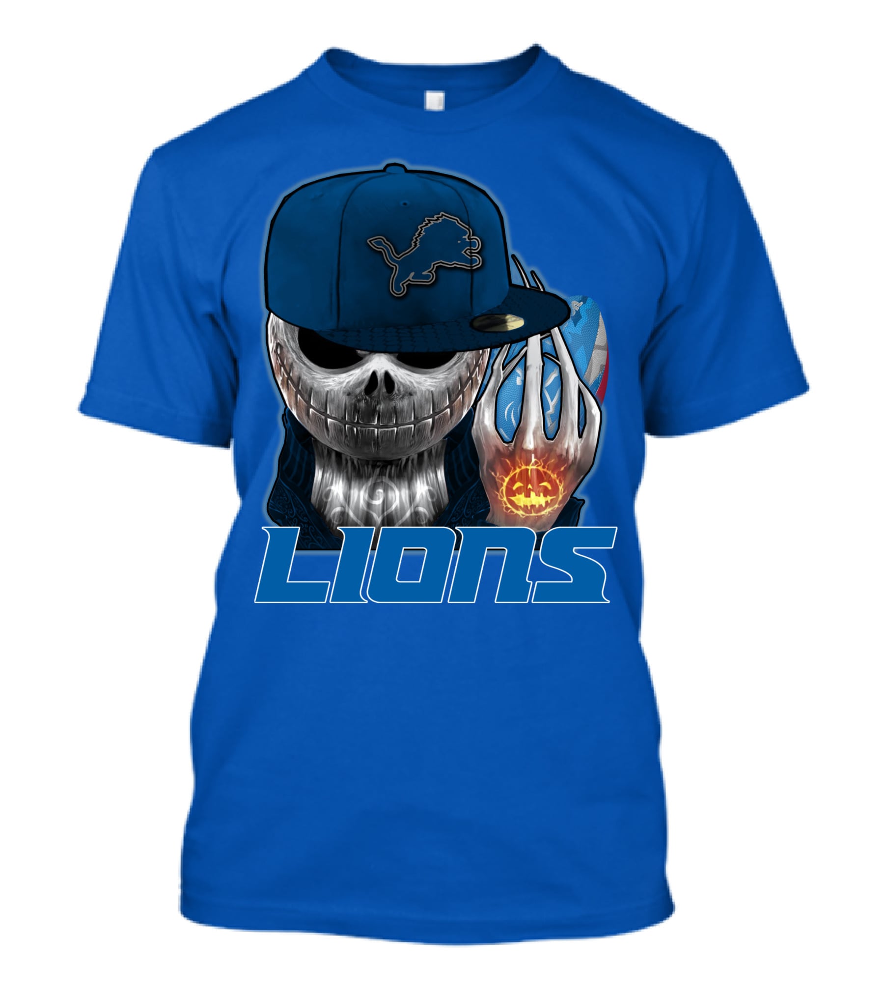 LIONS Jackskull Detroit Football Pumpkin Face Cap T-Shirt