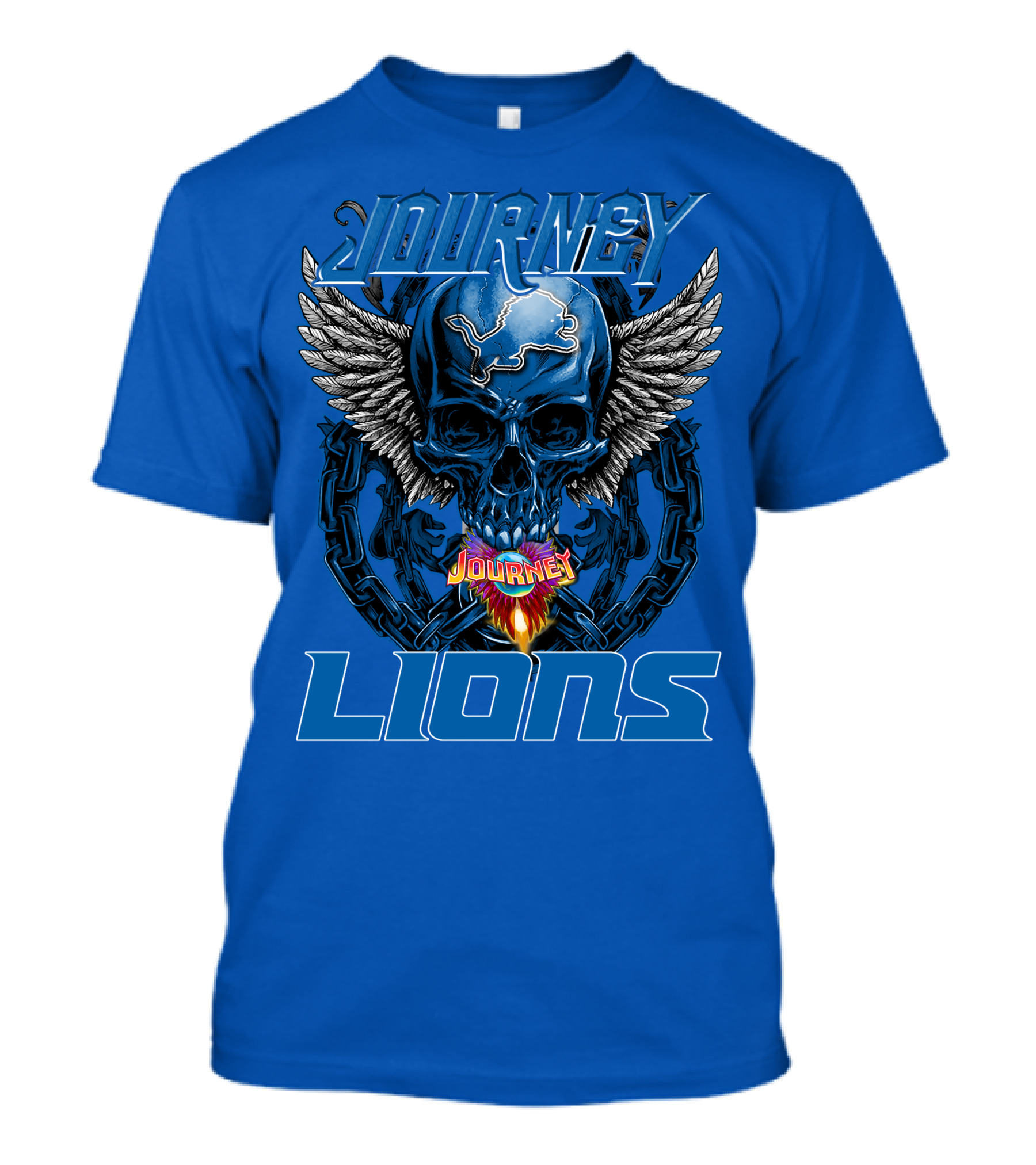 Journey Detroit Lions Skull Wings Flame Chain T-Shirt