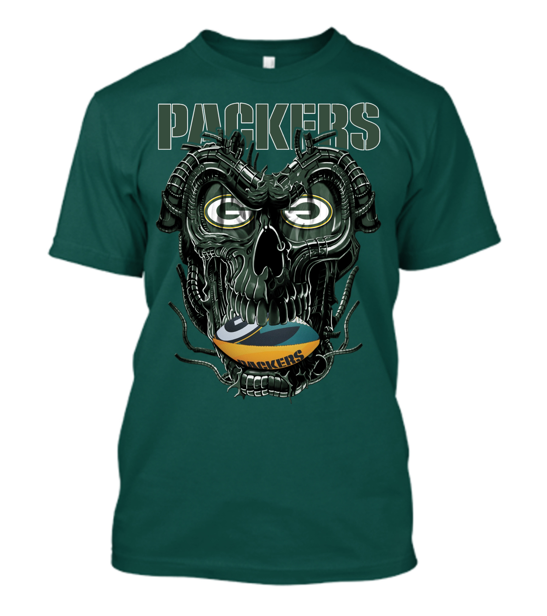 Dragonskull Green Bay Packers Football Skull T-Shirt
