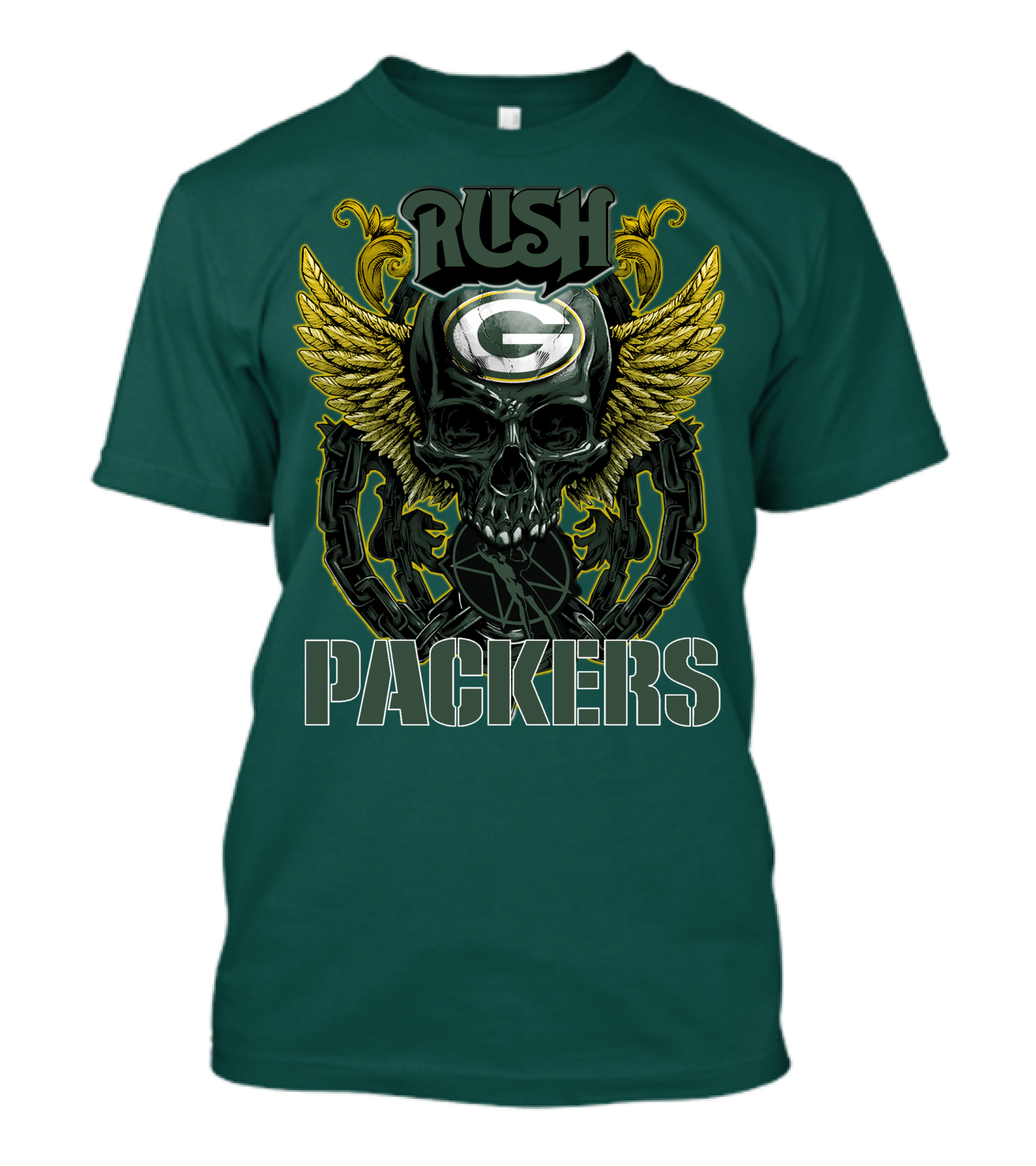 Rush Packers Skull With Wings Green Bay Packers T-Shirt