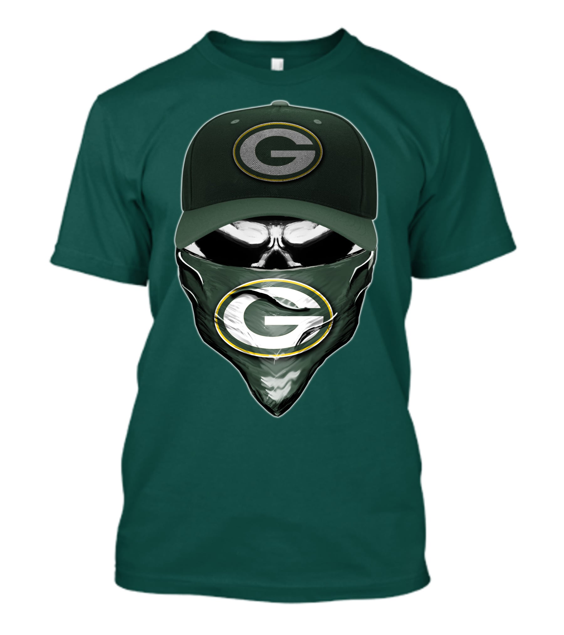 Green Bay Packers Skull Cap And Bandana T-Shirt