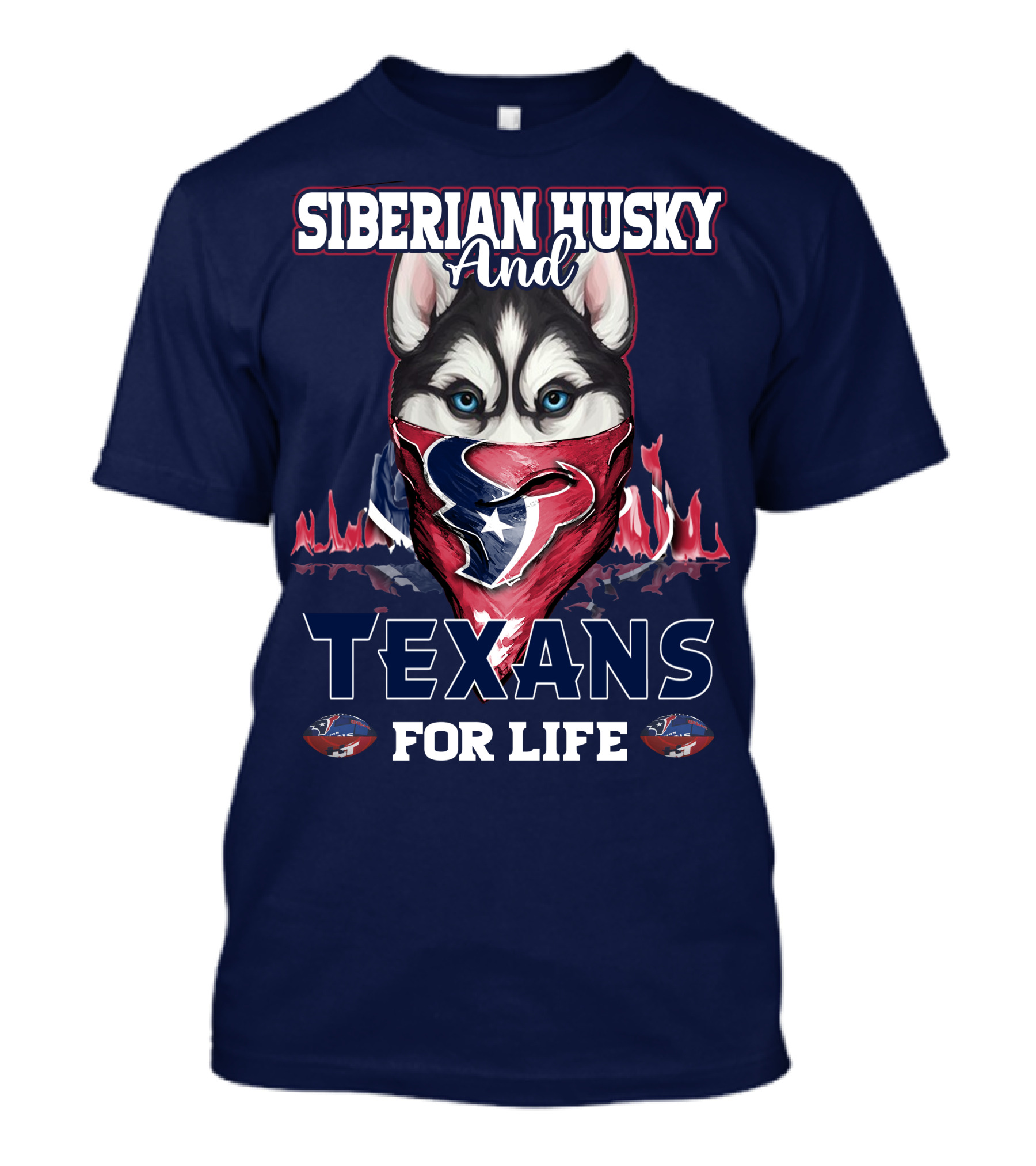 Siberian Husky And Texans For Life Houston Texans T-Shirt