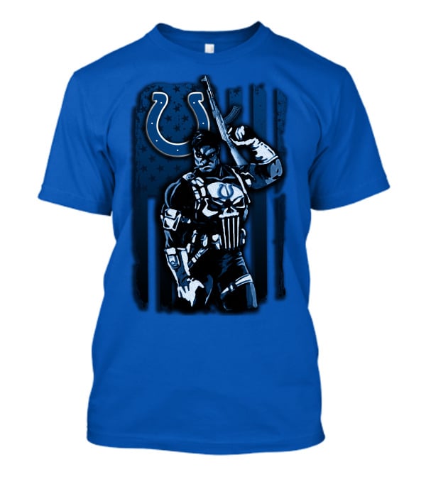 Indianapolis Colts Punisher Nfl Crossover 26 Blue Flag T-Shirt
