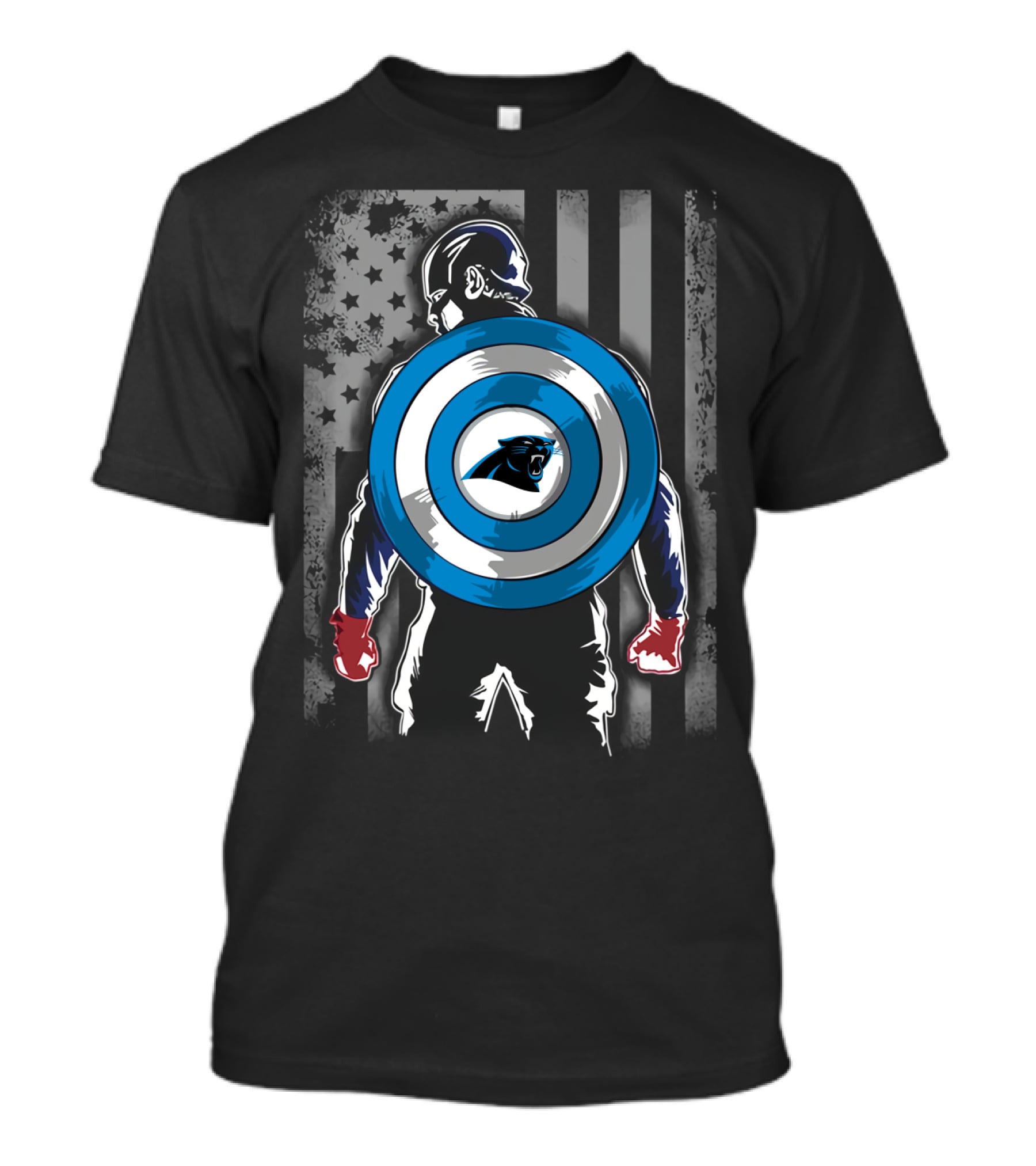 Carolina Panthers Captain America Shield Flag Stars T-Shirt