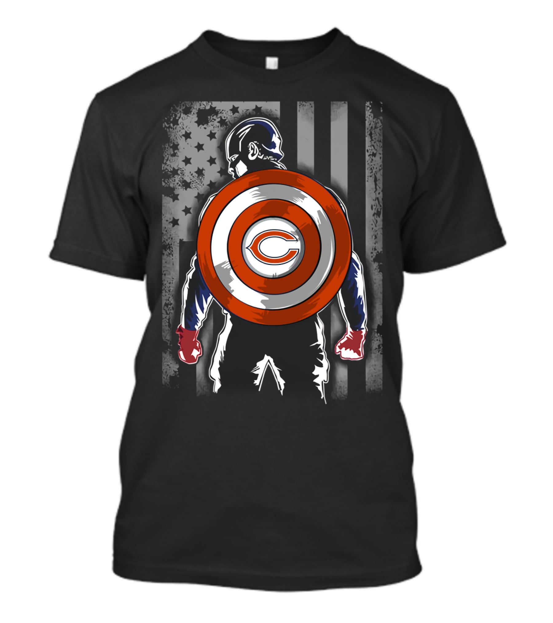 Chicago Bears Captain America Flag Shield Crossover T-Shirt